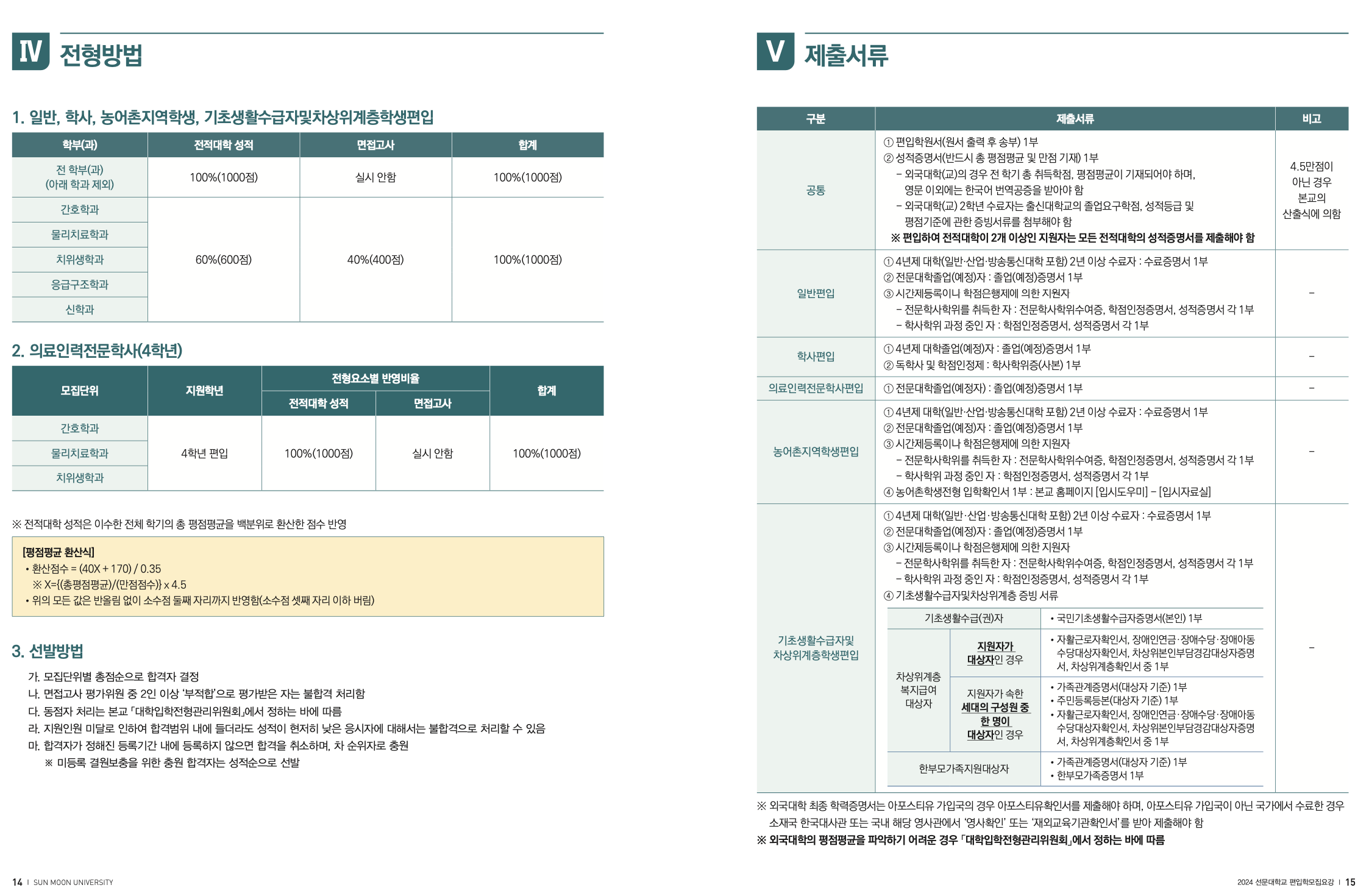 선문대 편입요강 2024학년도