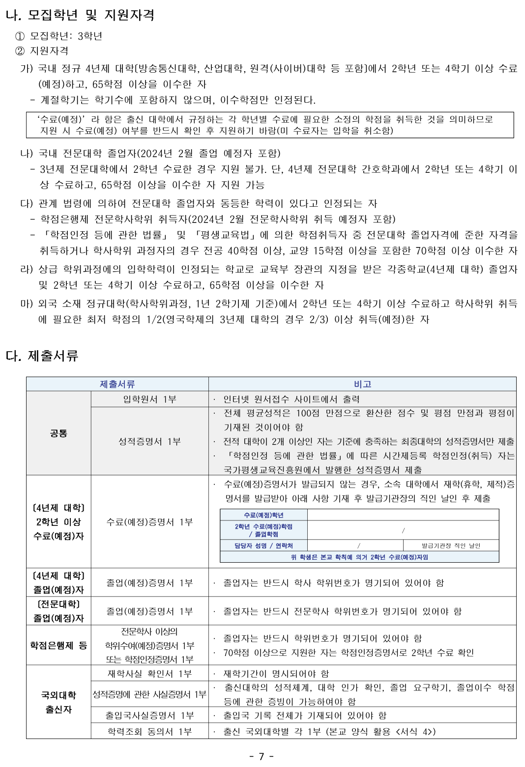 안양대 편입요강 2024학년도
