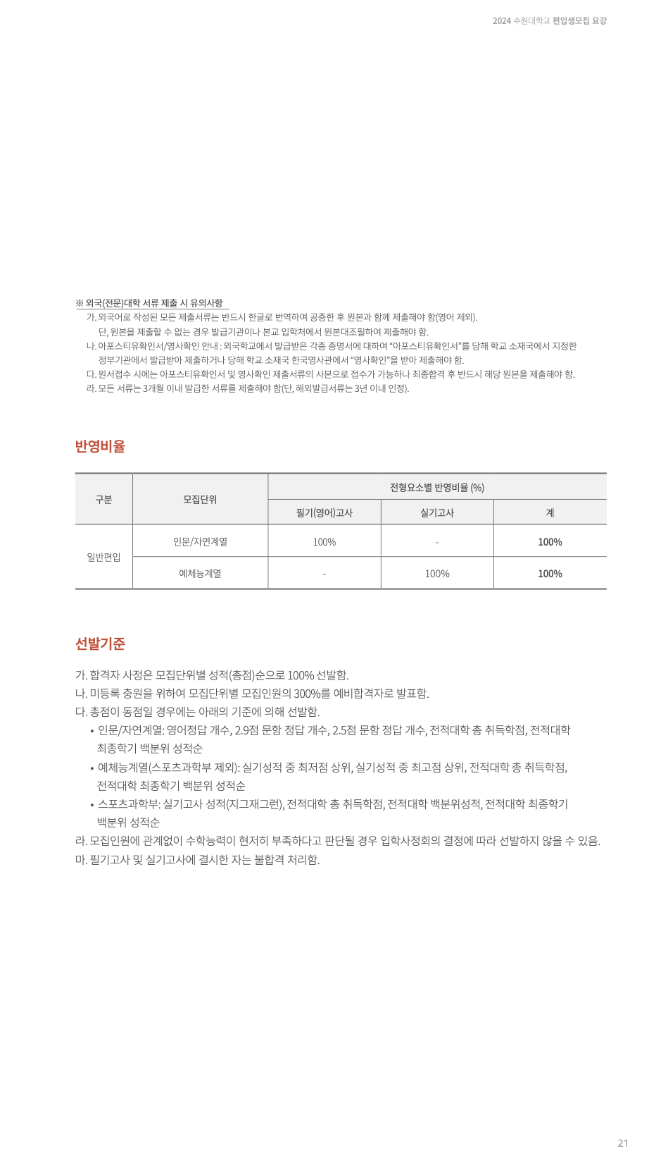 수원대 편입요강 2024학년도