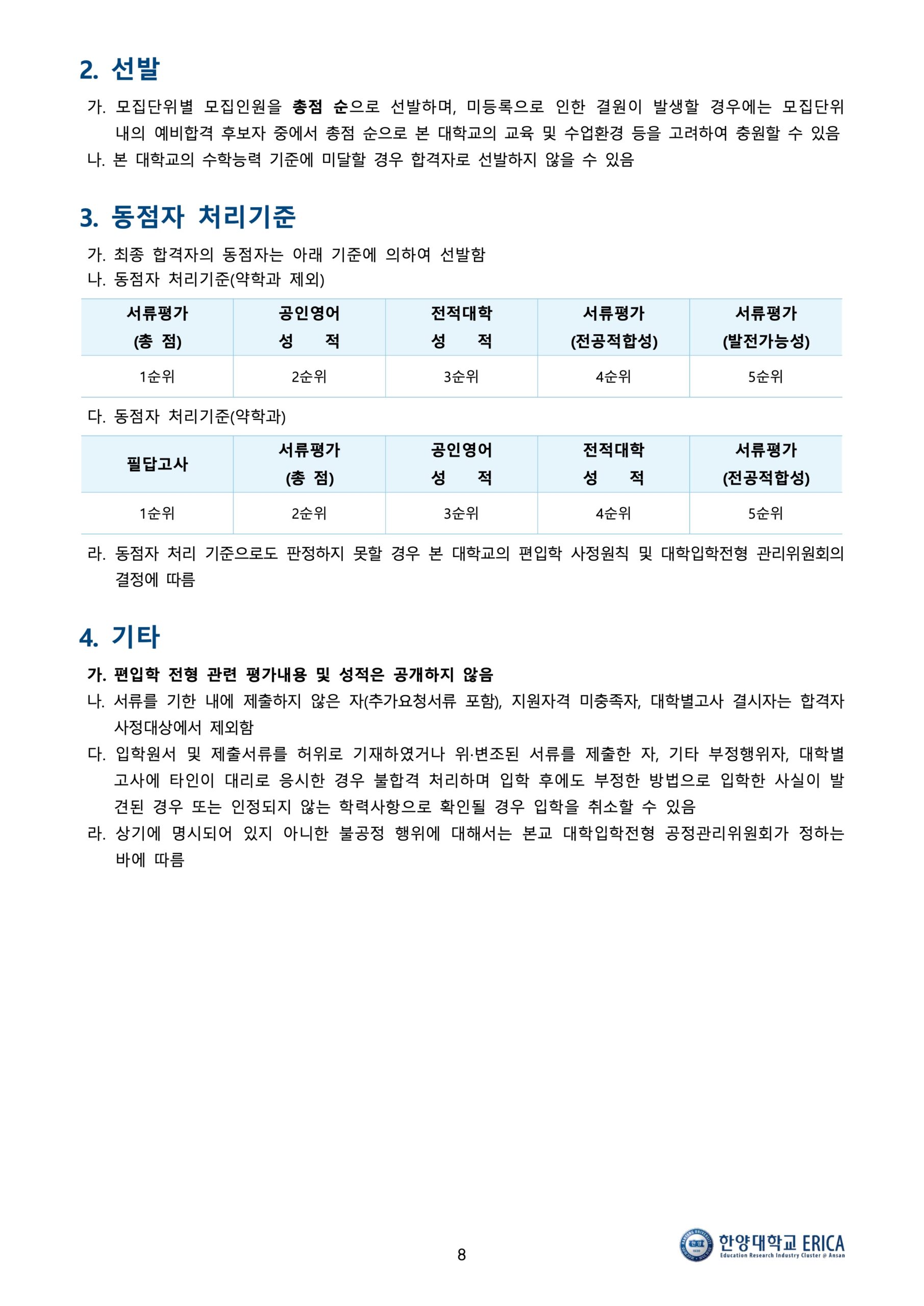 한양대 에리카 편입요강 2025학년도