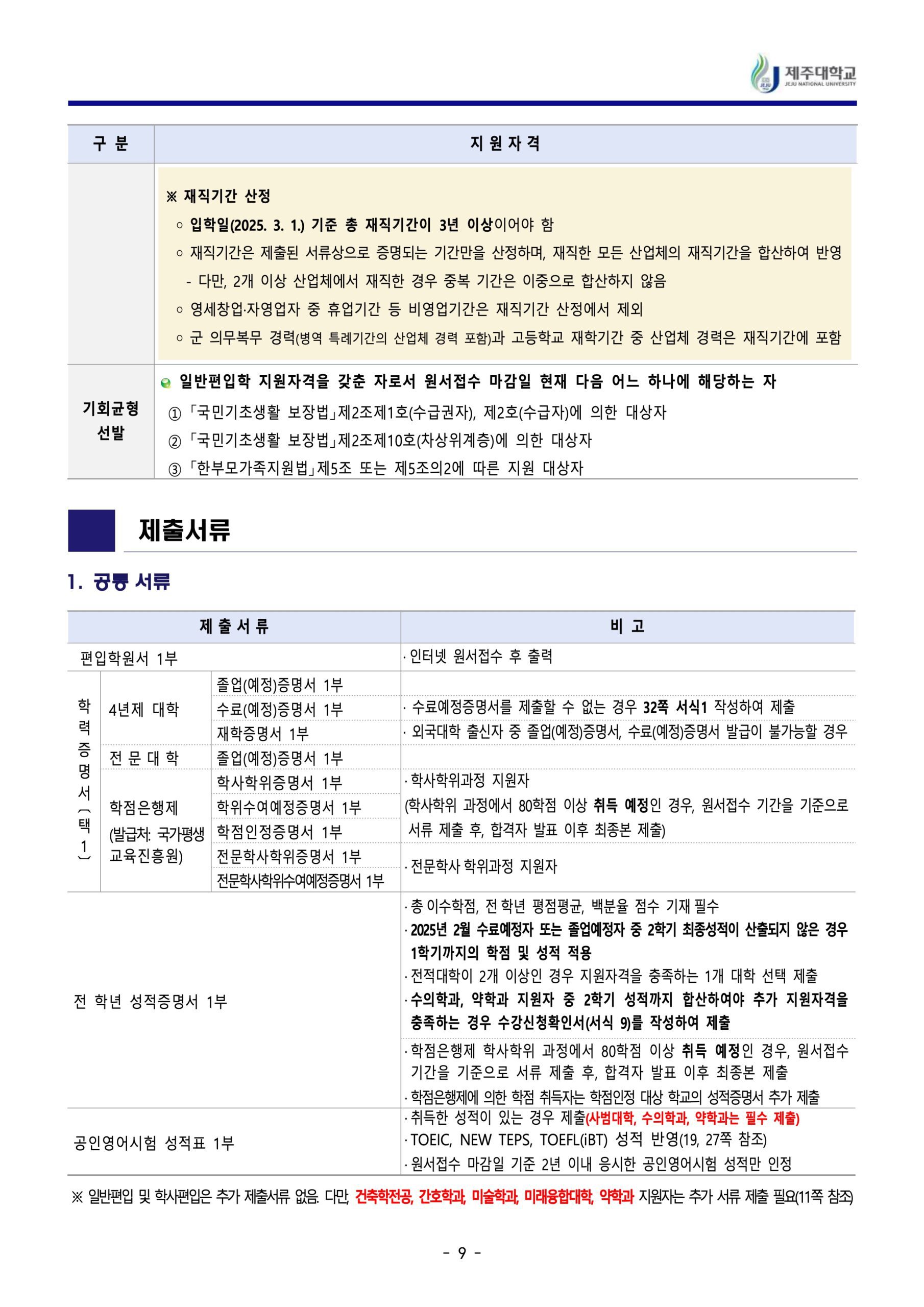 2024 제주대 편입요강