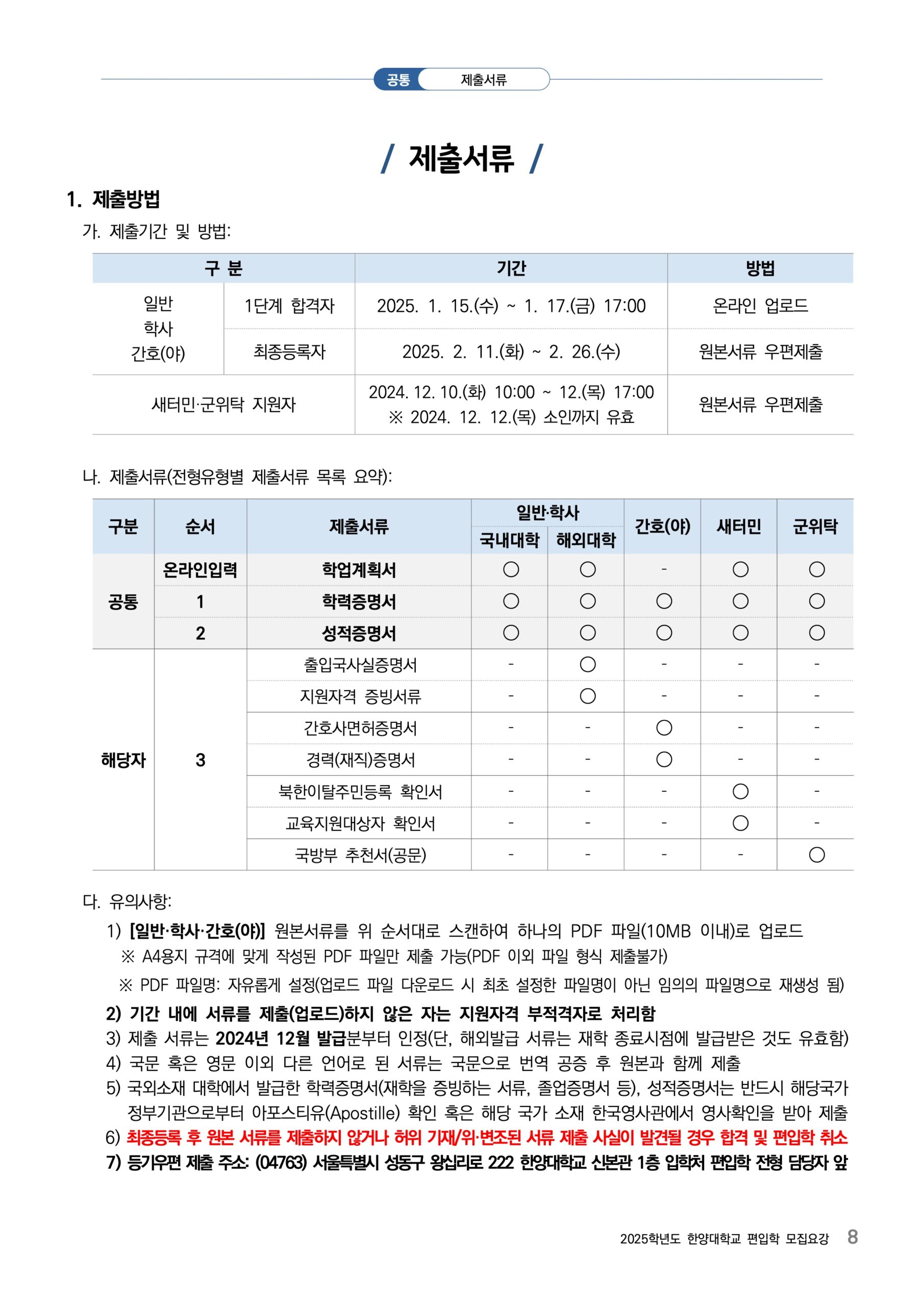 2025학년도 한양대 편입요강