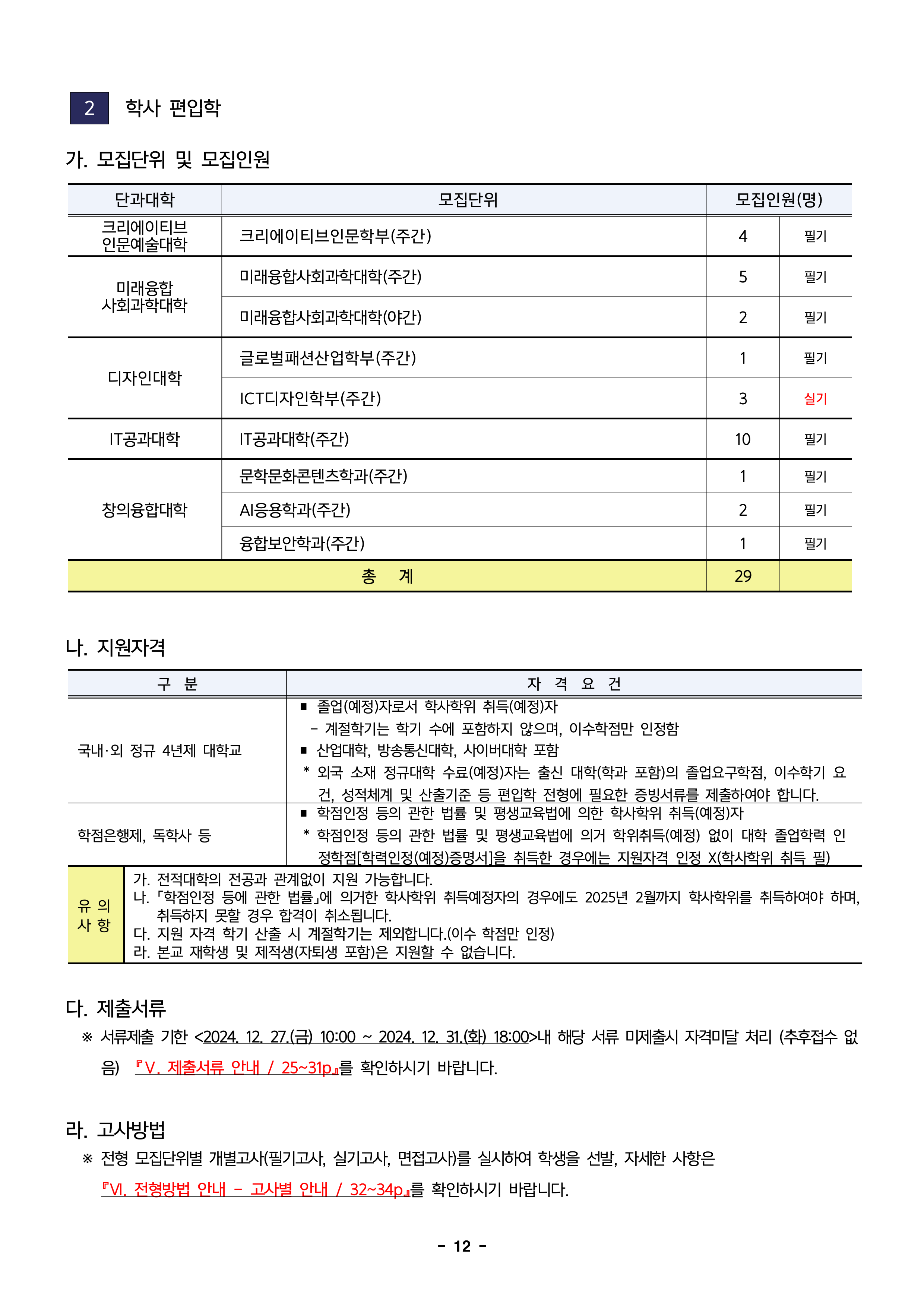 한성대 편입요강 2025학년도