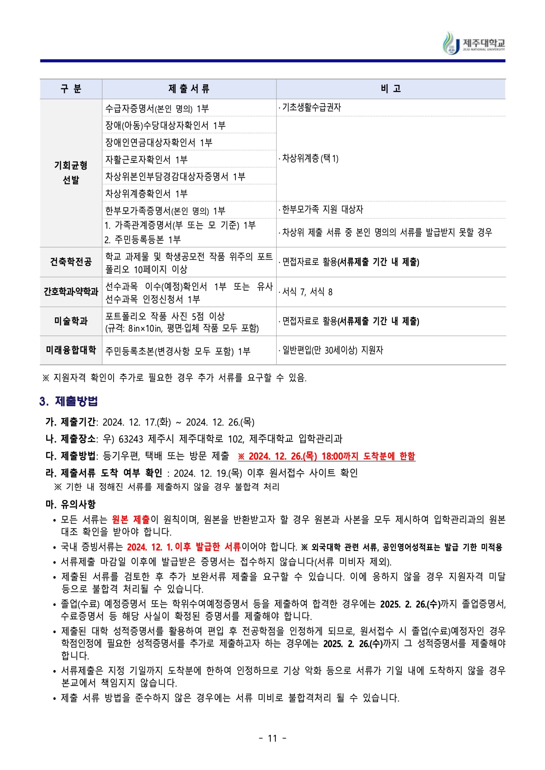 2024 제주대 편입요강