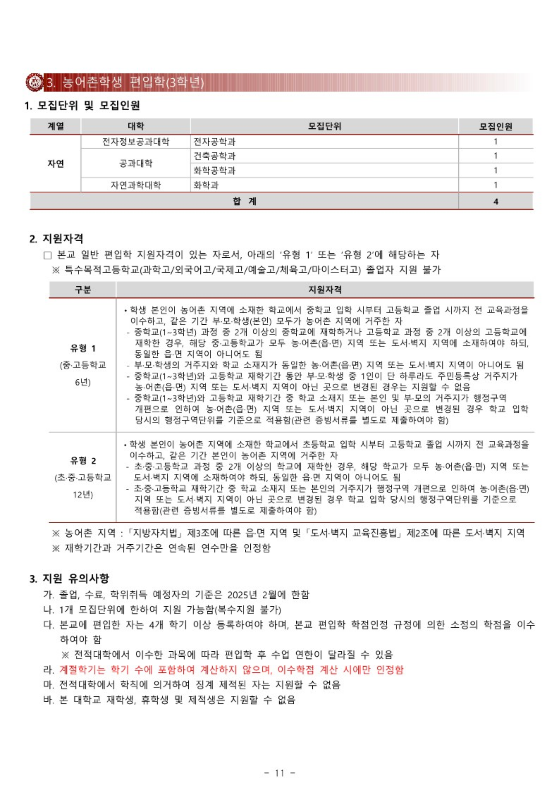 2025 광운대 편입요강