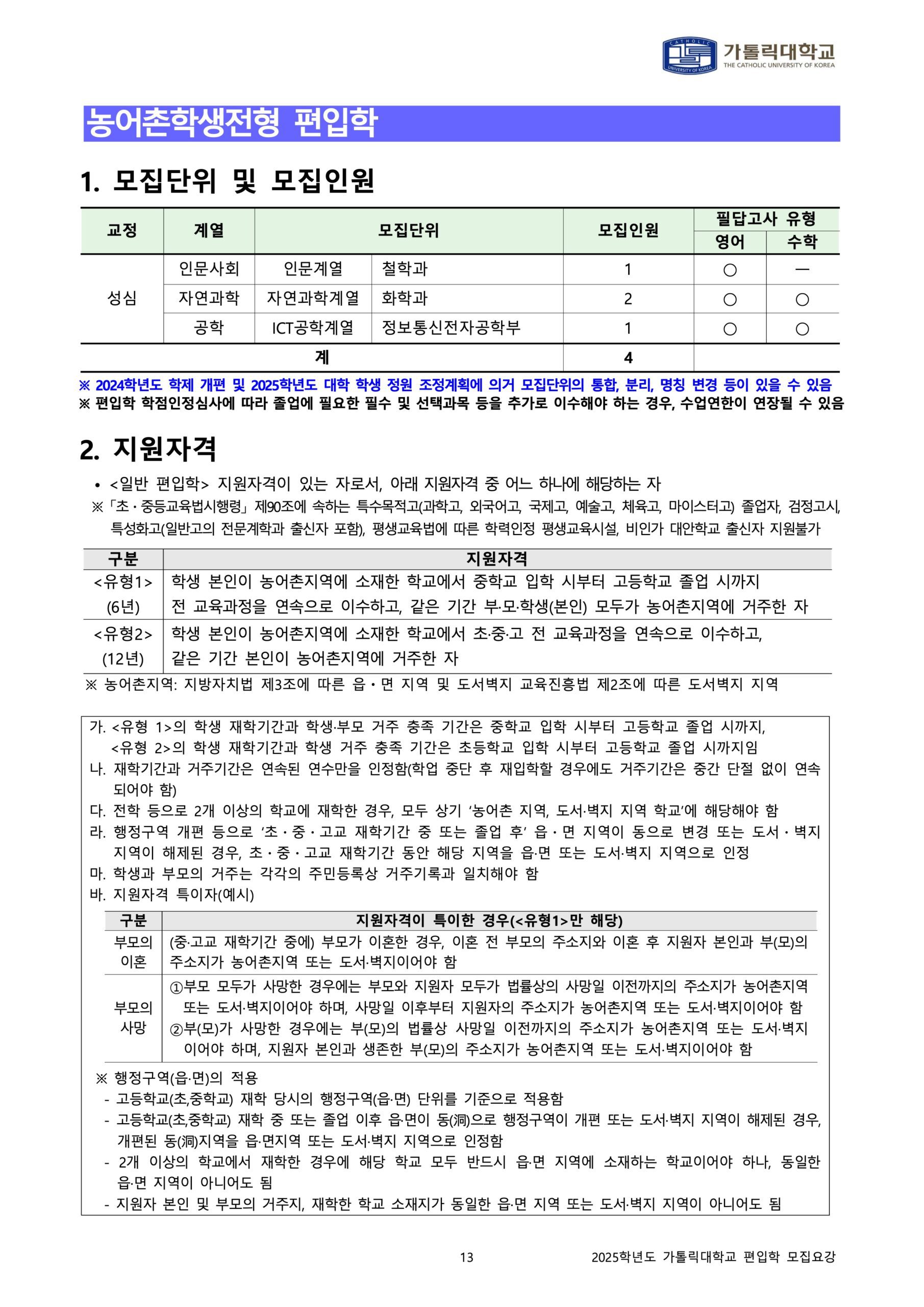 2025 가톨릭대 편입요강