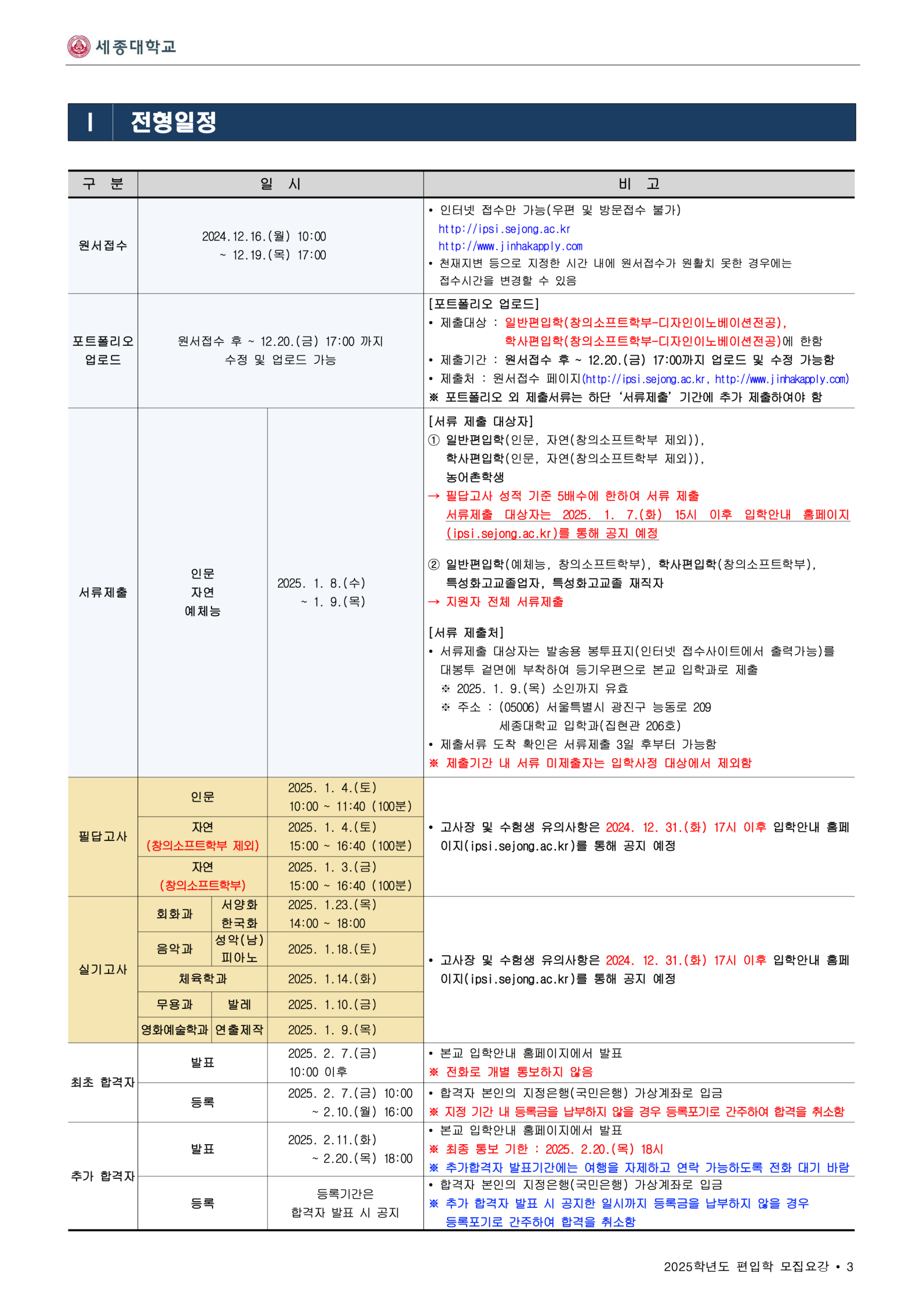 2025 세종대 편입요강