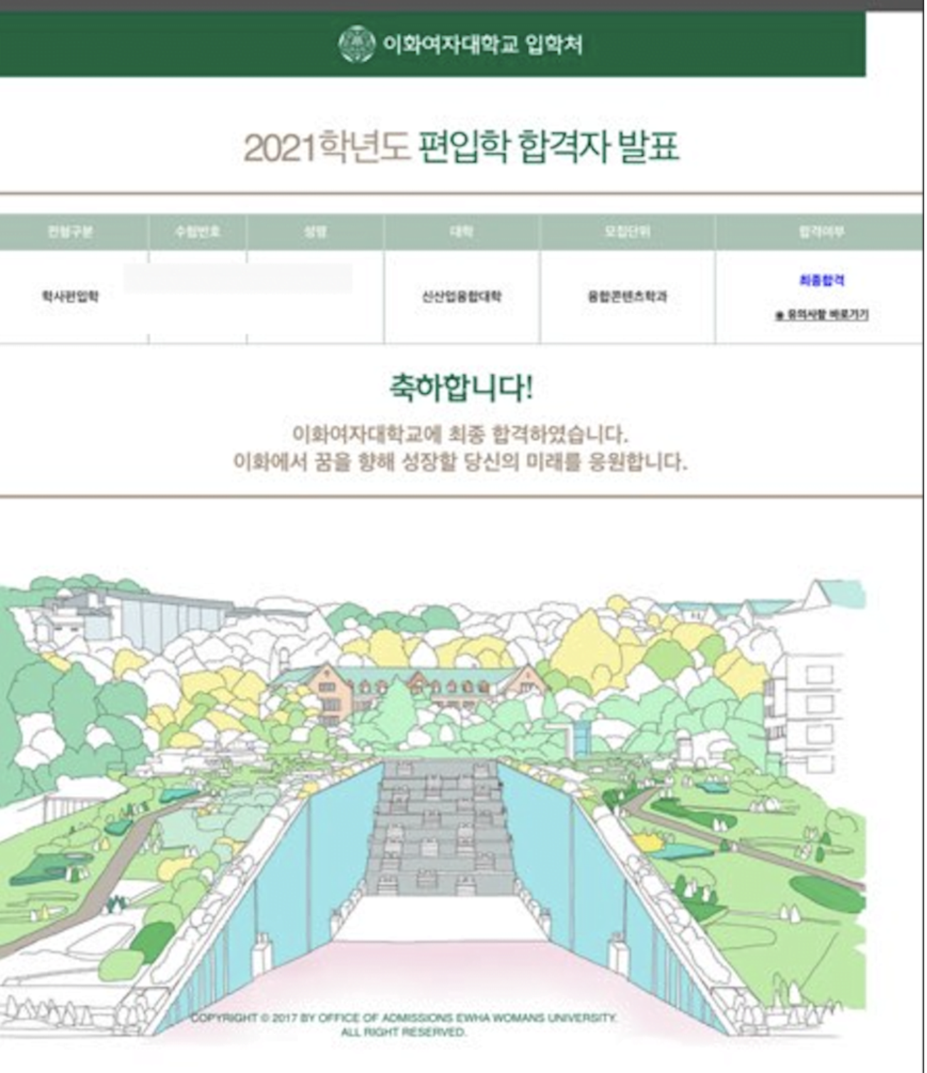 이화여대 편입 합격 2021학년도