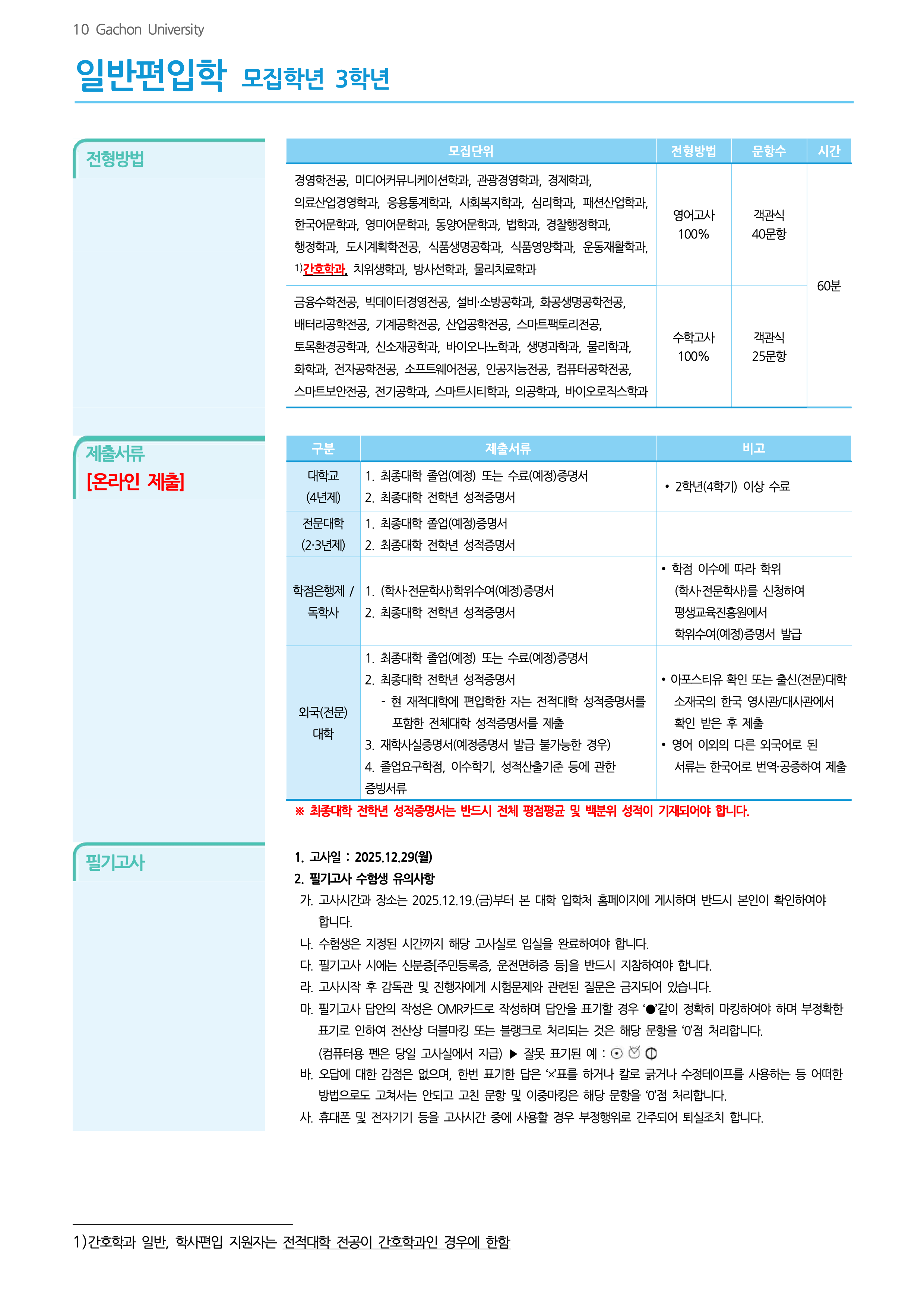 가천대 편입요강 2026학년도