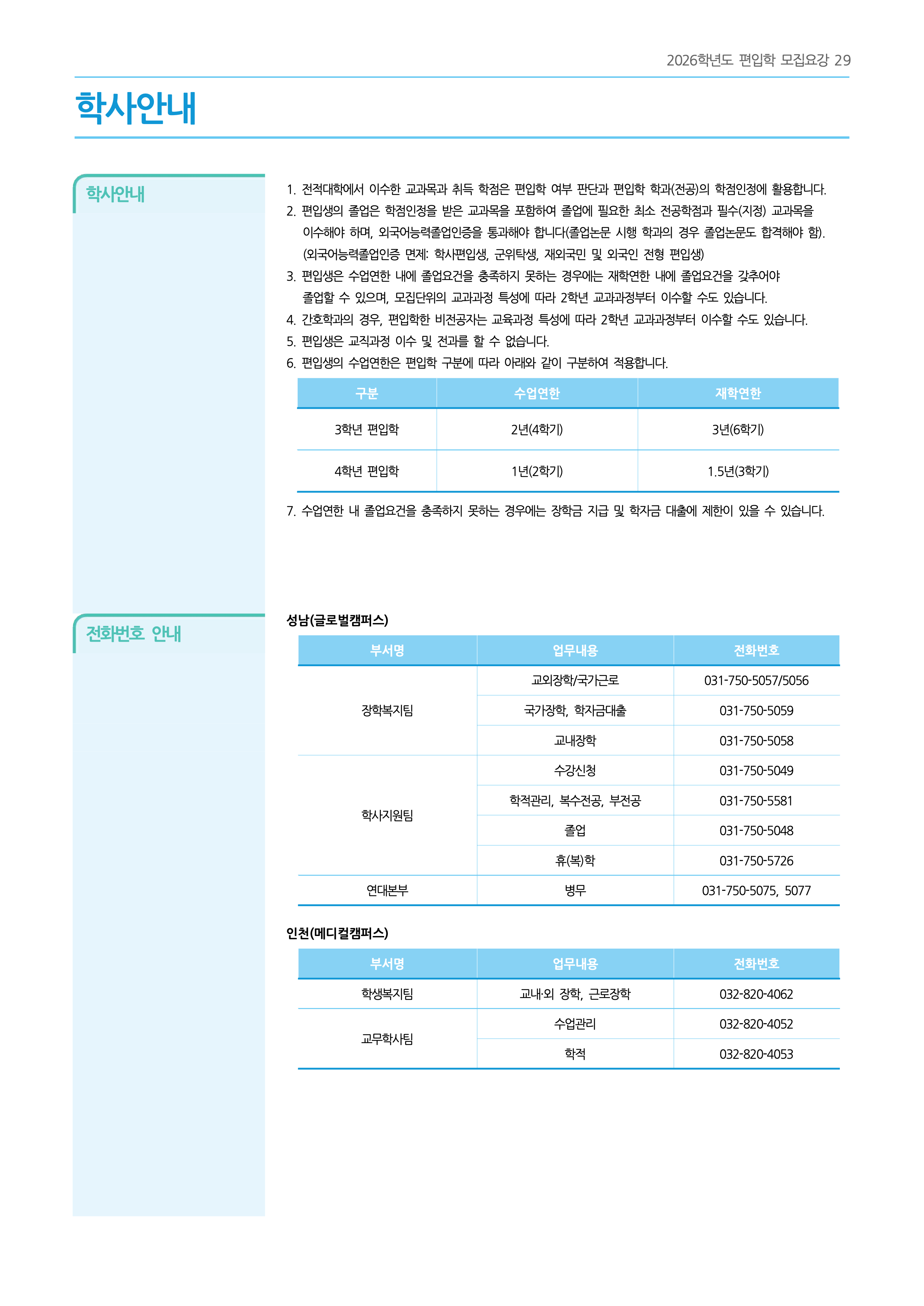 가천대 편입요강 2026학년도