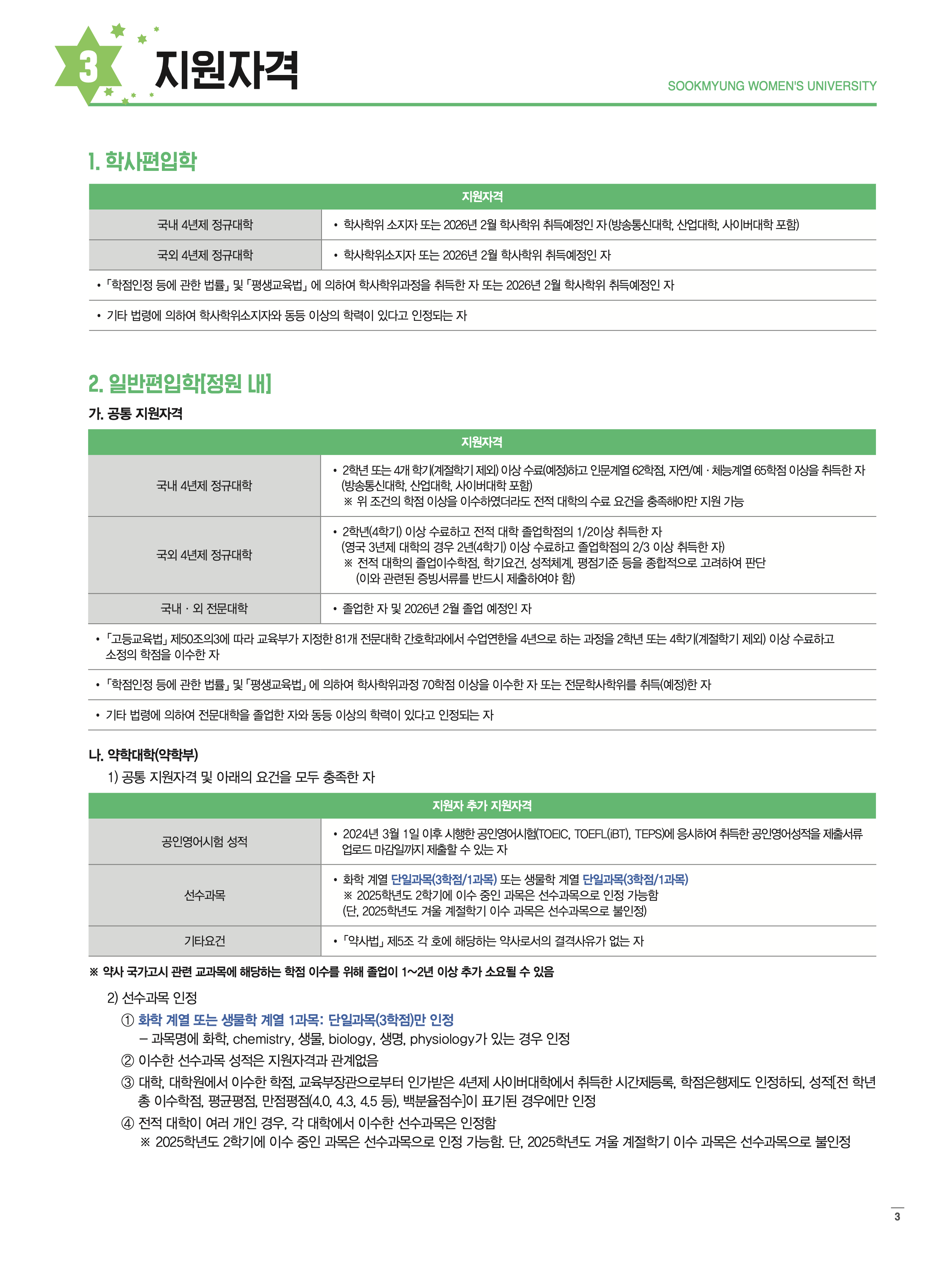 숙명여대 편입요강 2026학년도