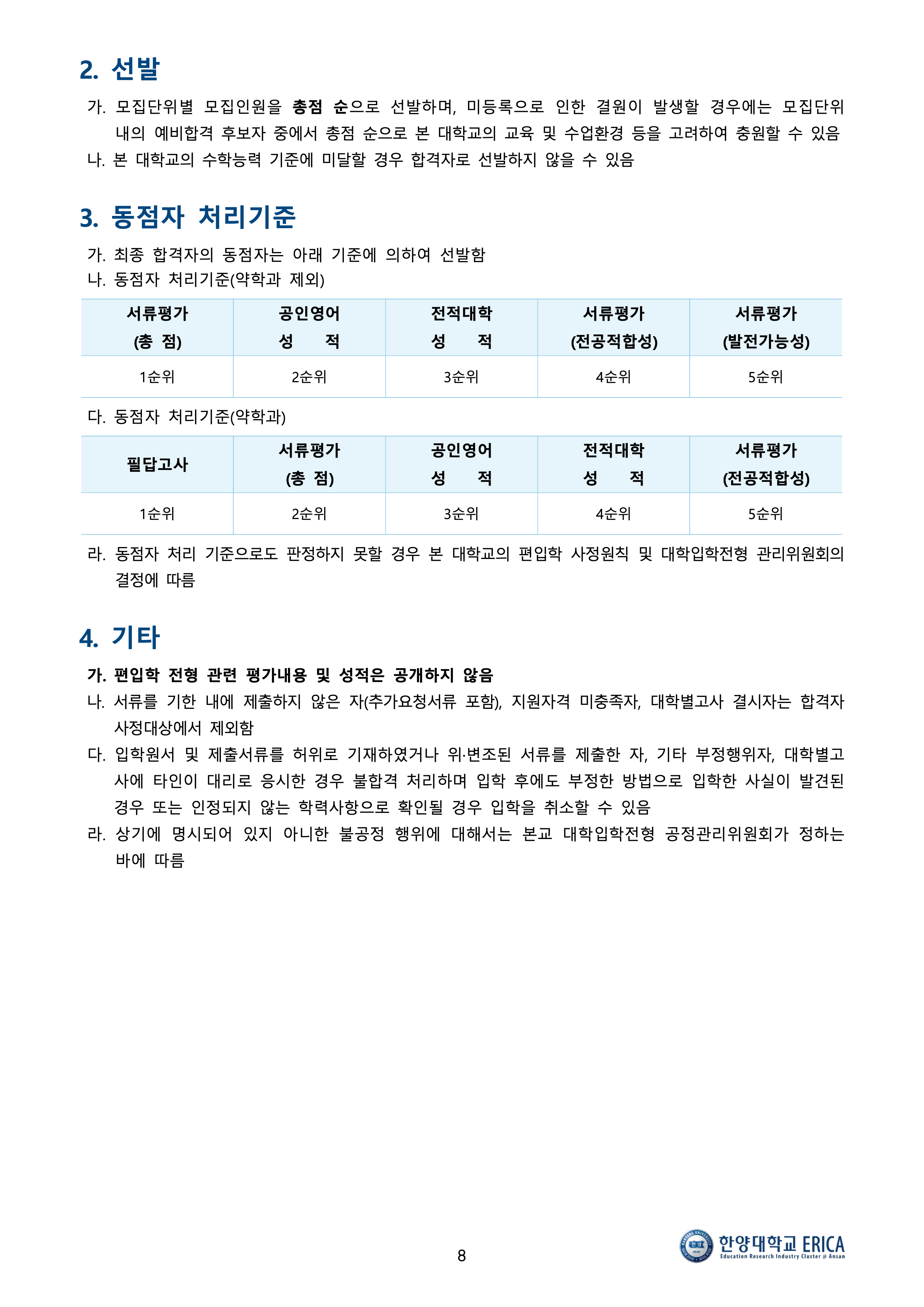 한양대 에리카 편입요강