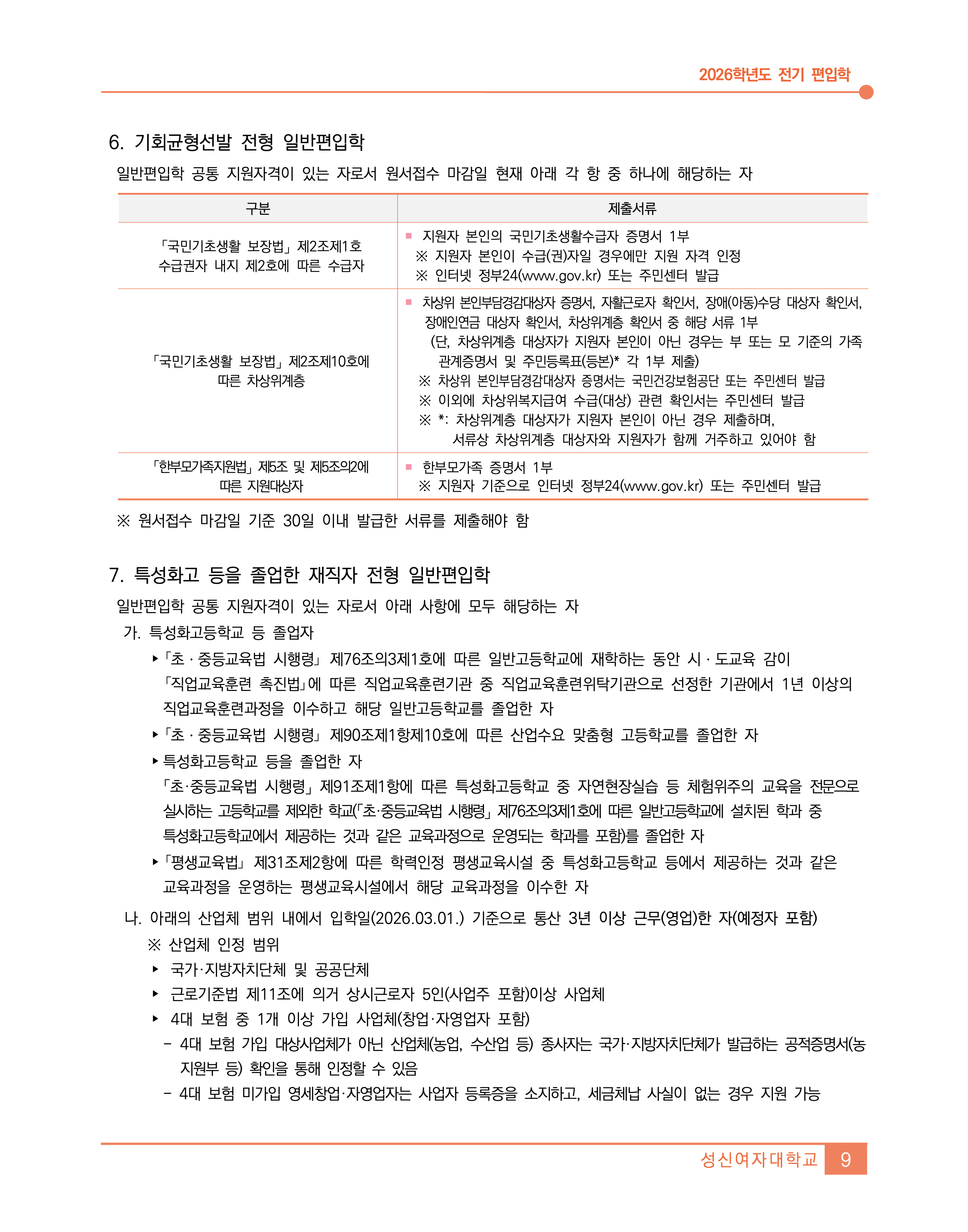 성신여대 편입요강