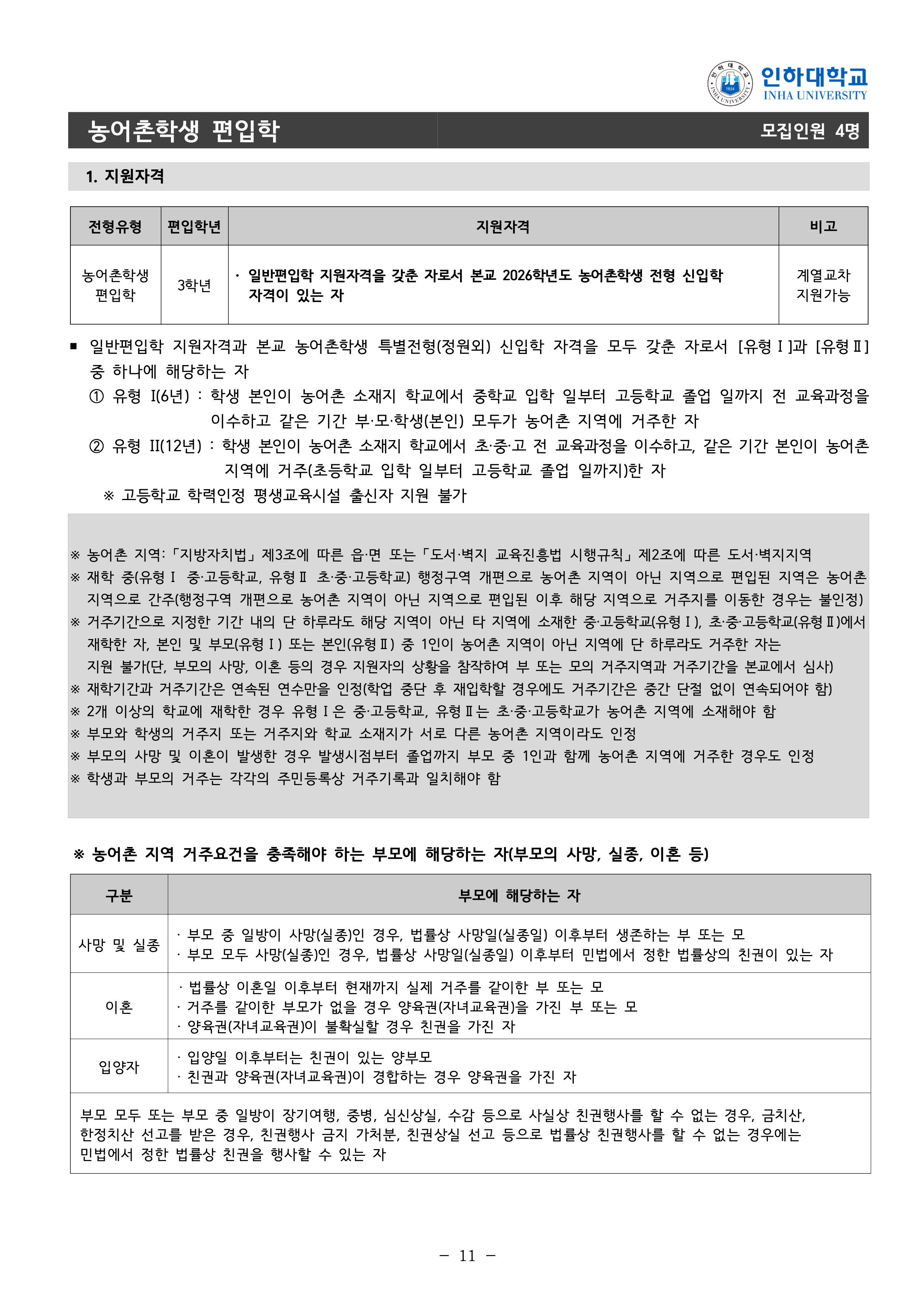 인하대 편입요강