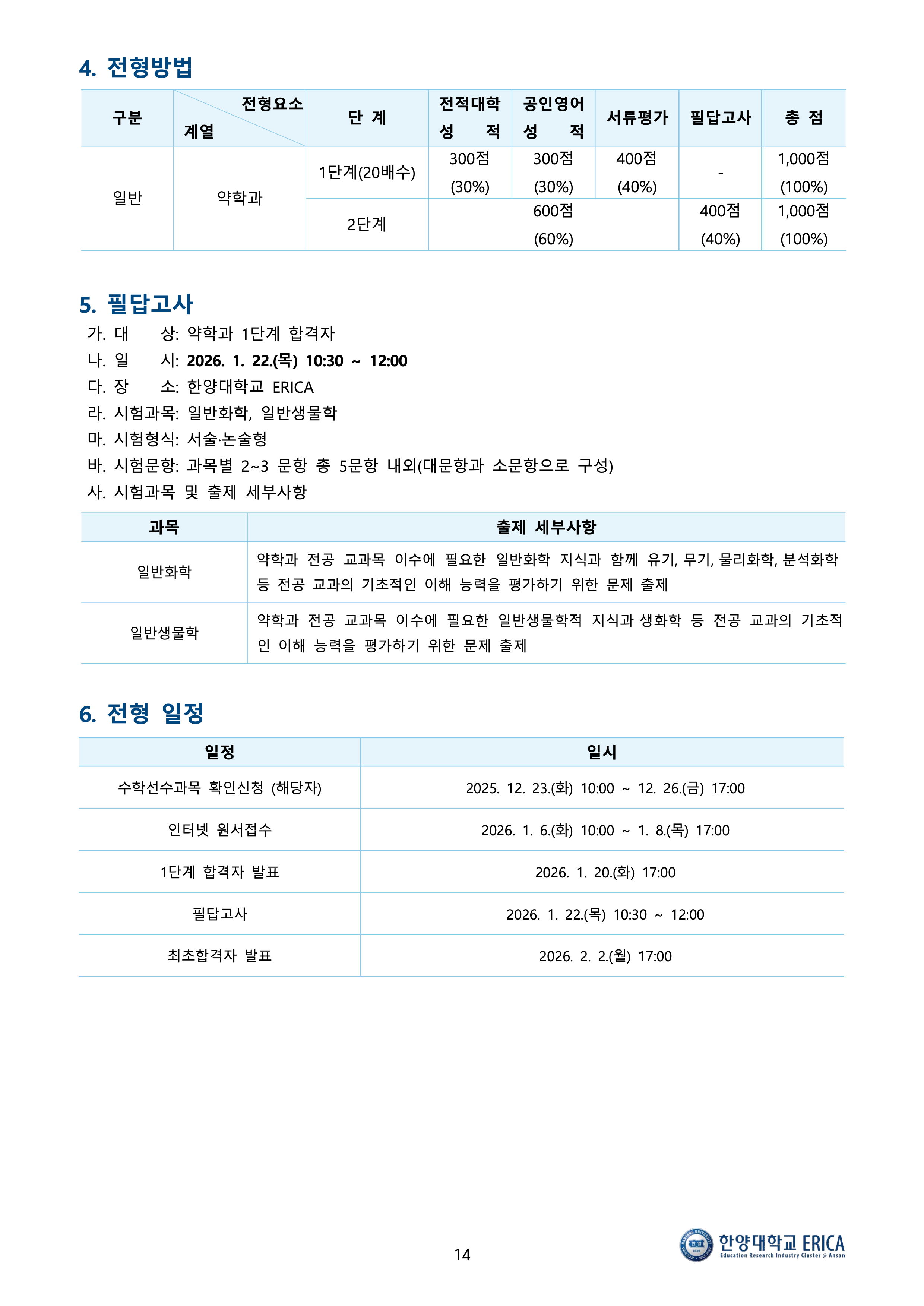 한양대 에리카 편입요강