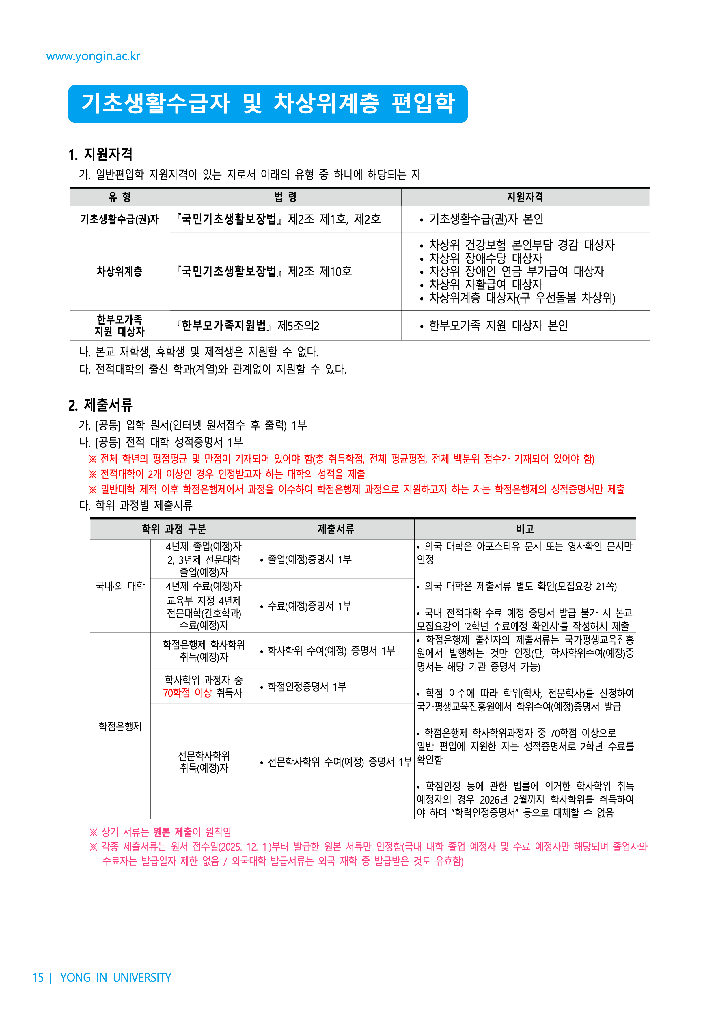 용인대 편입요강