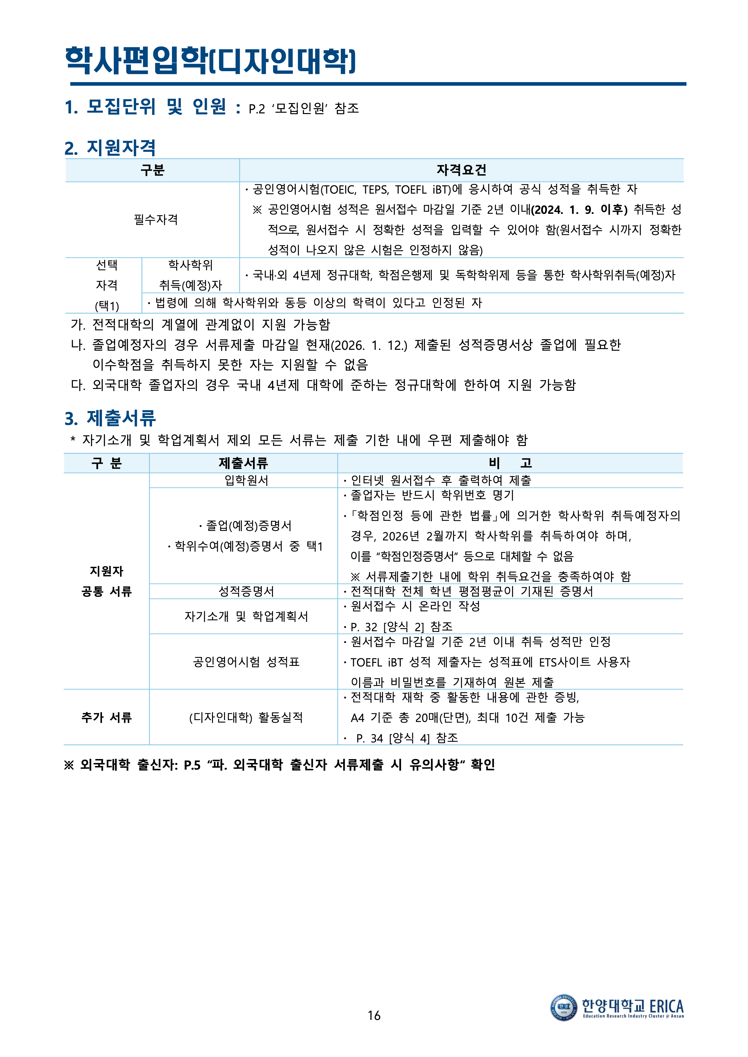 한양대 에리카 편입요강