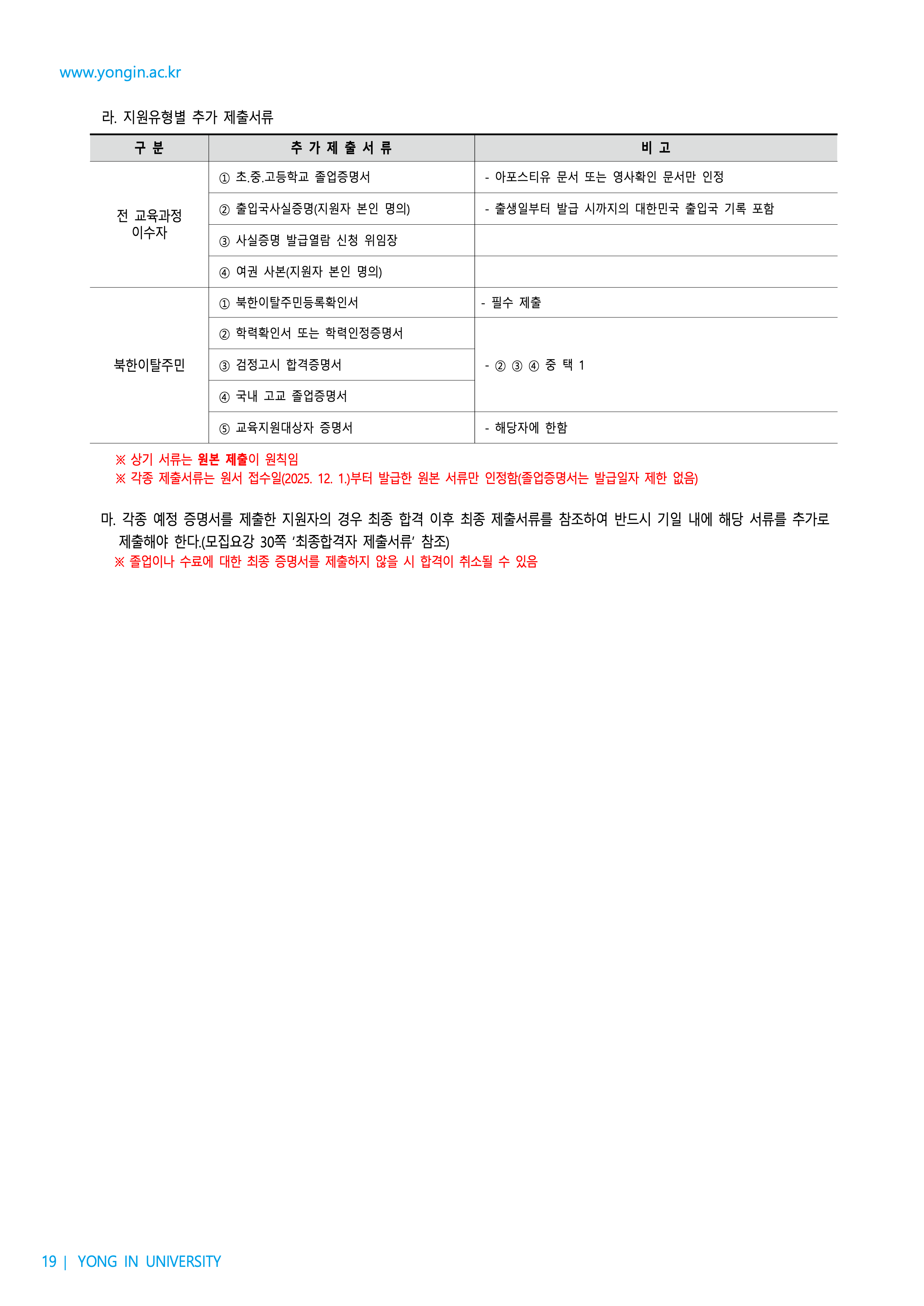 용인대 편입모집요강