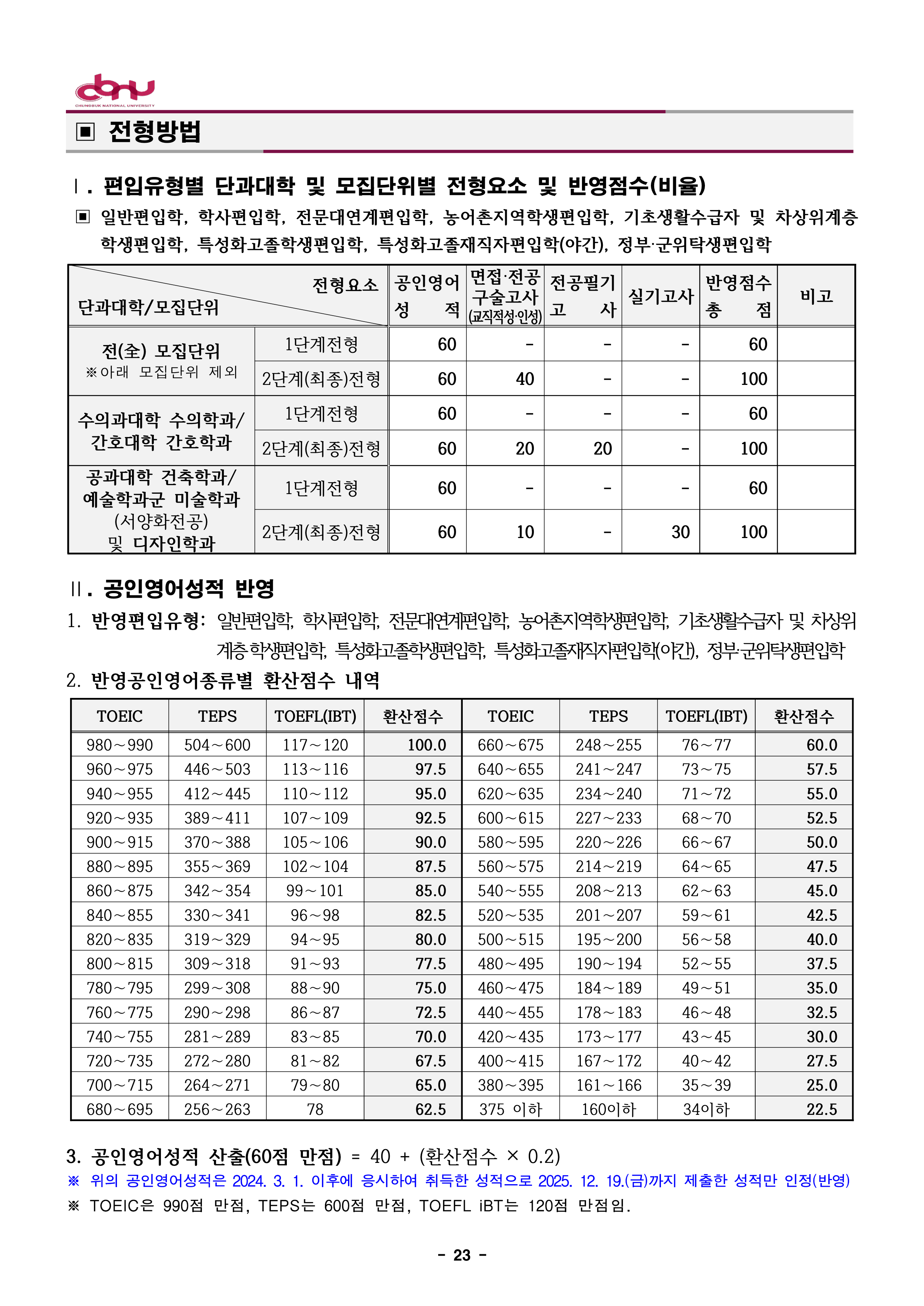 충북대 편입요강