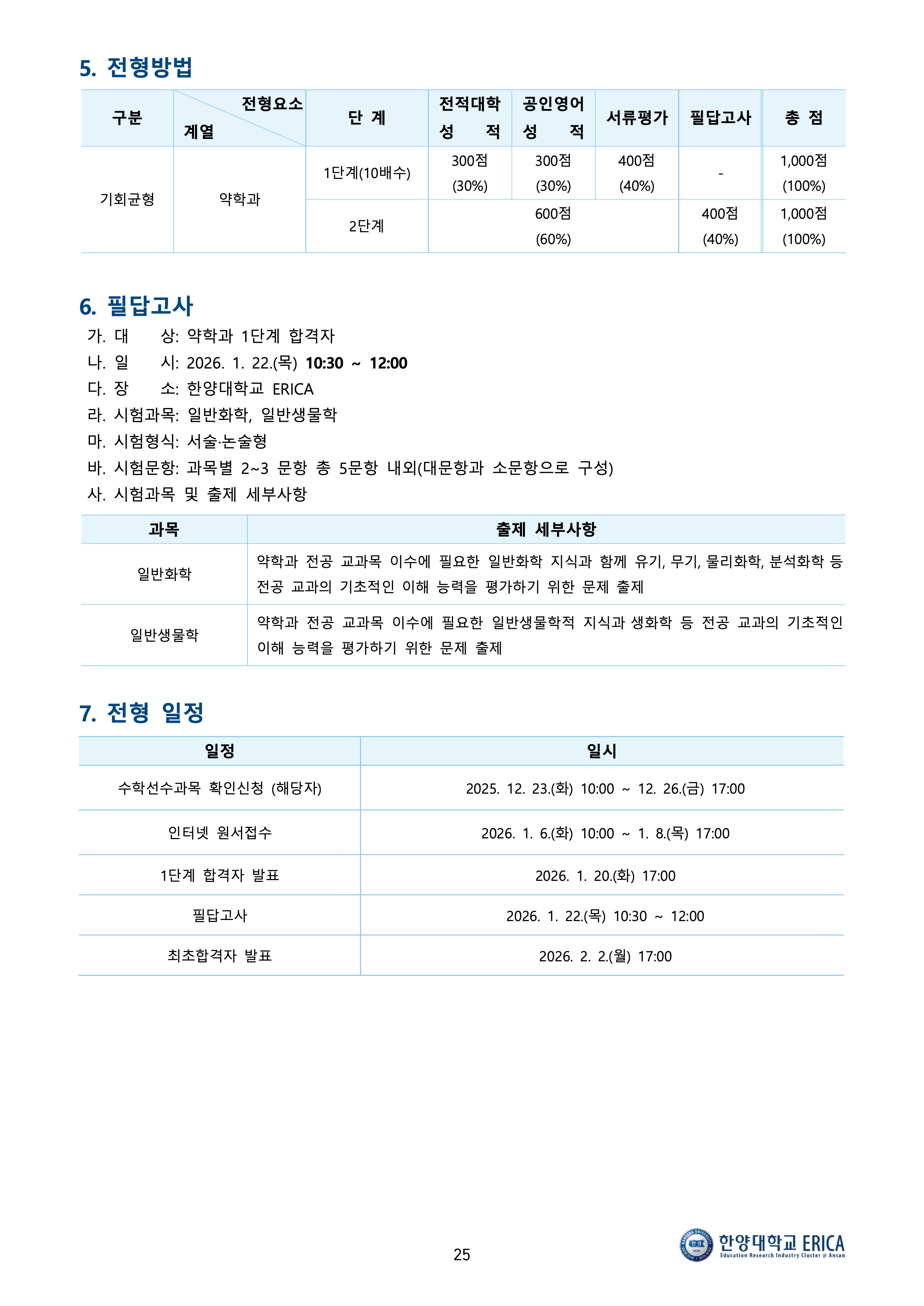 한양대 에리카 편입요강