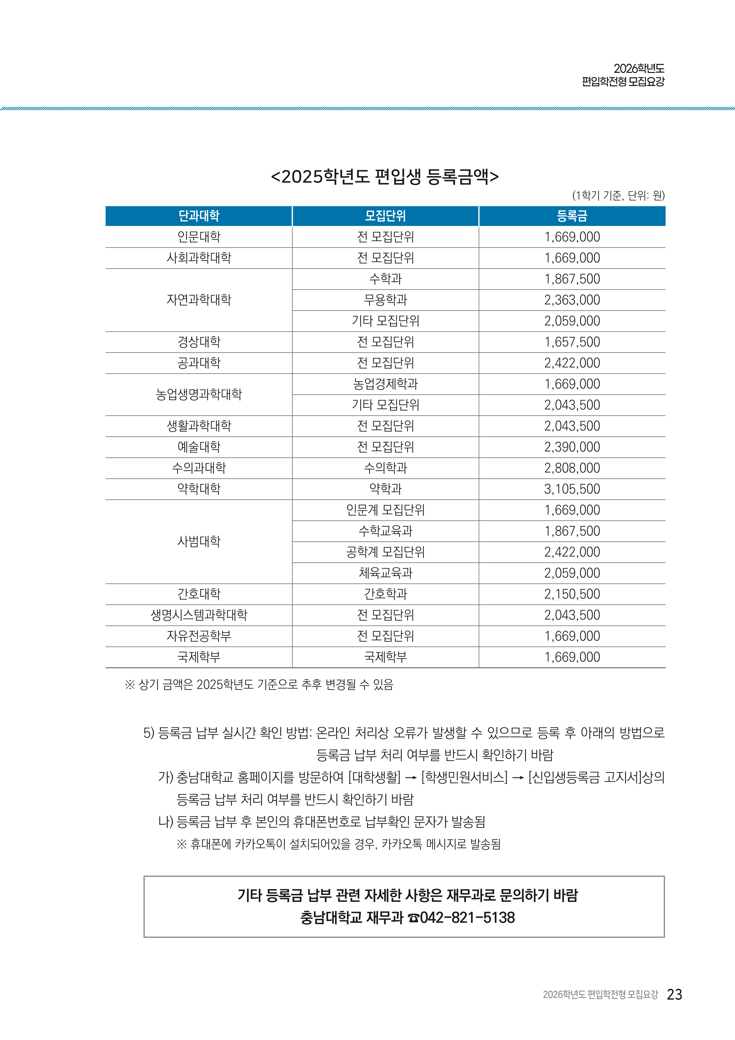 충남대 편입모집요강