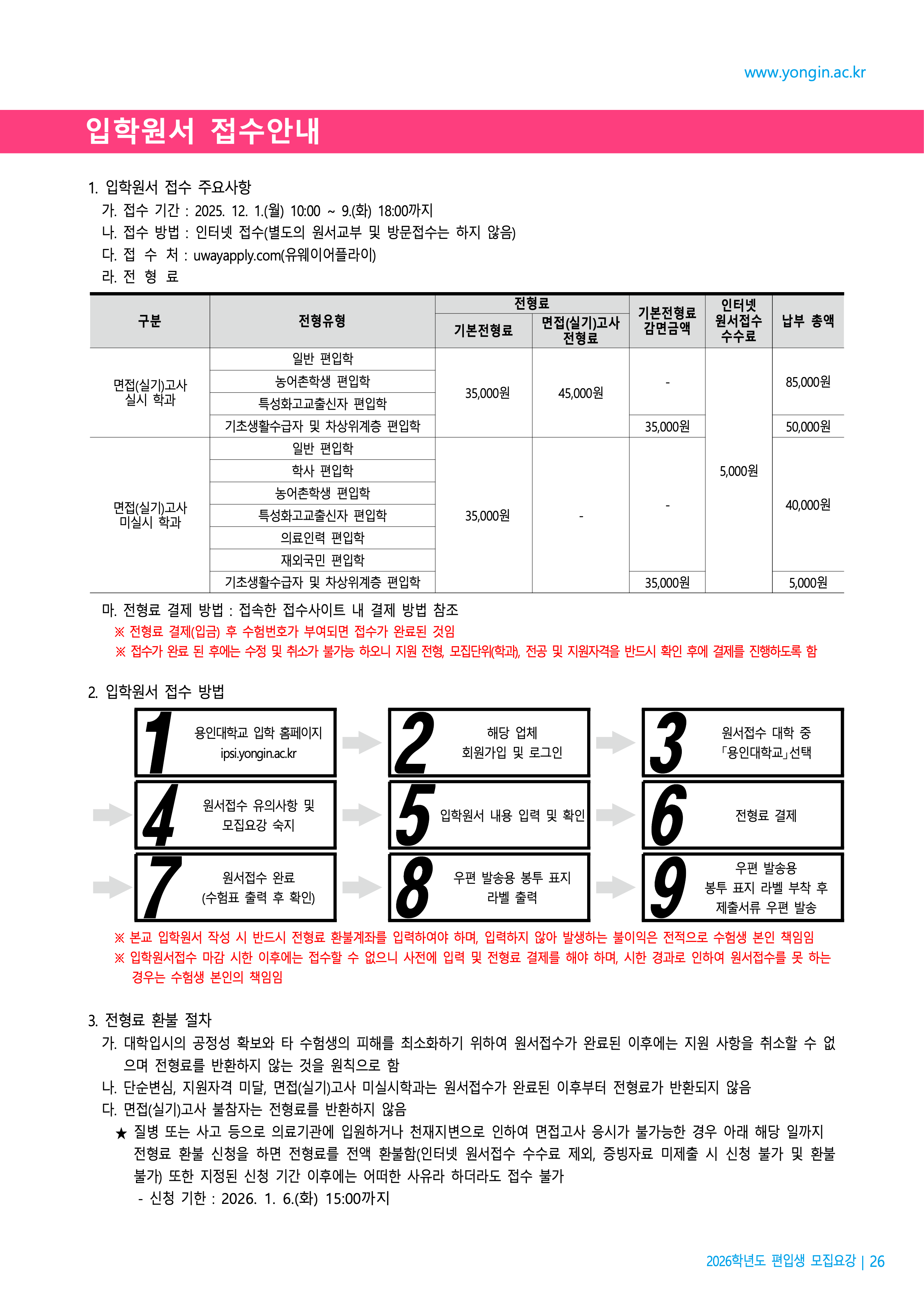 용인대 편입모집요강