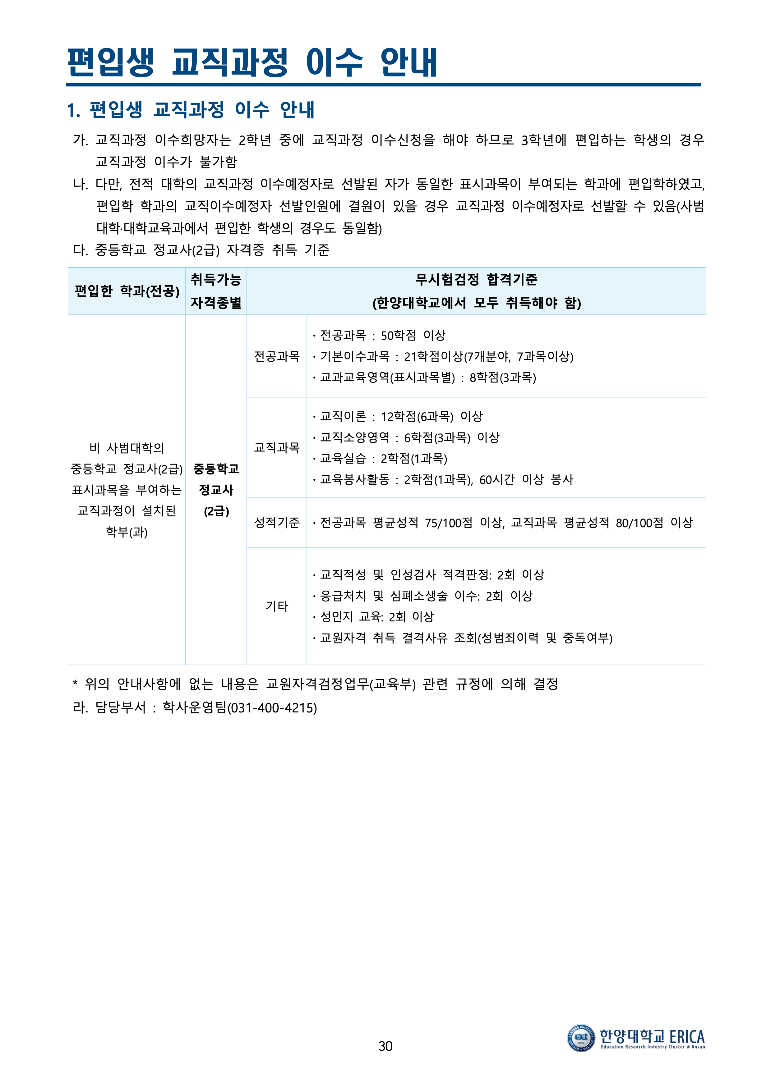 한양대 에리카 편입요강