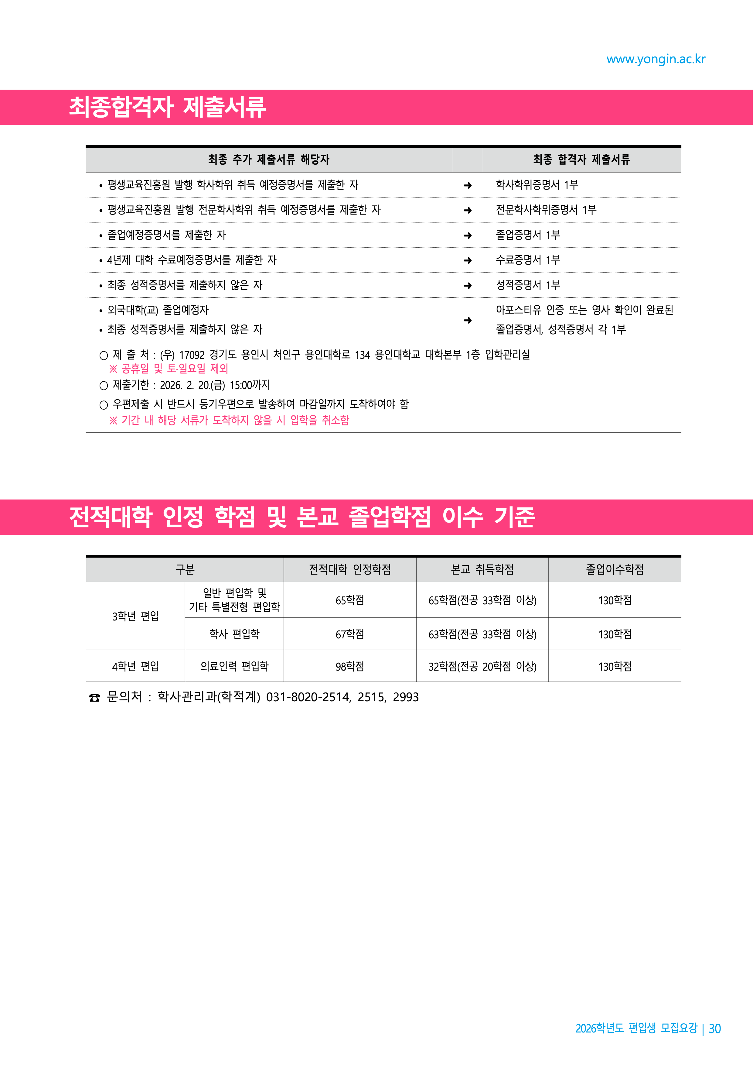 용인대 편입모집요강