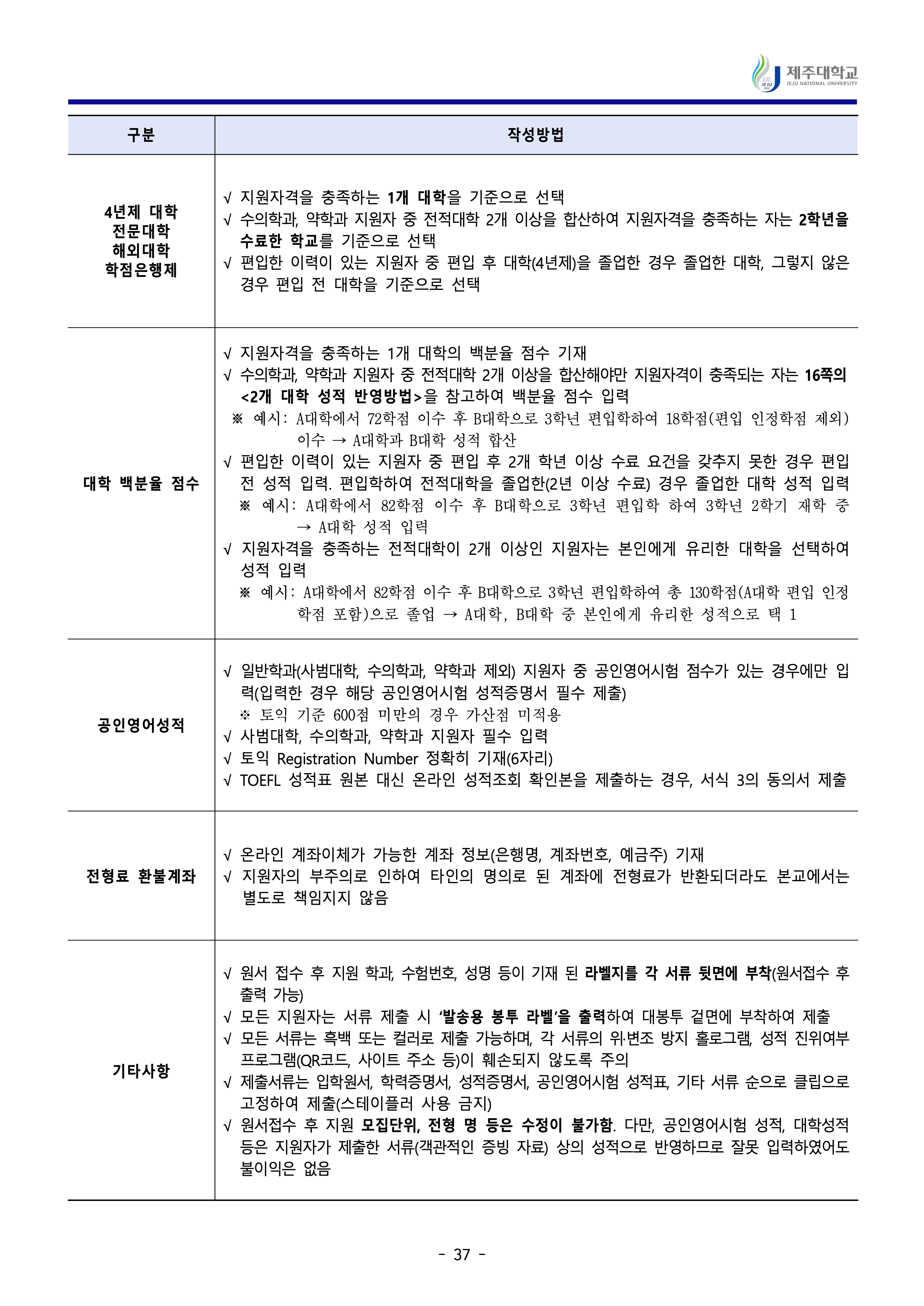 제주대 편입요강