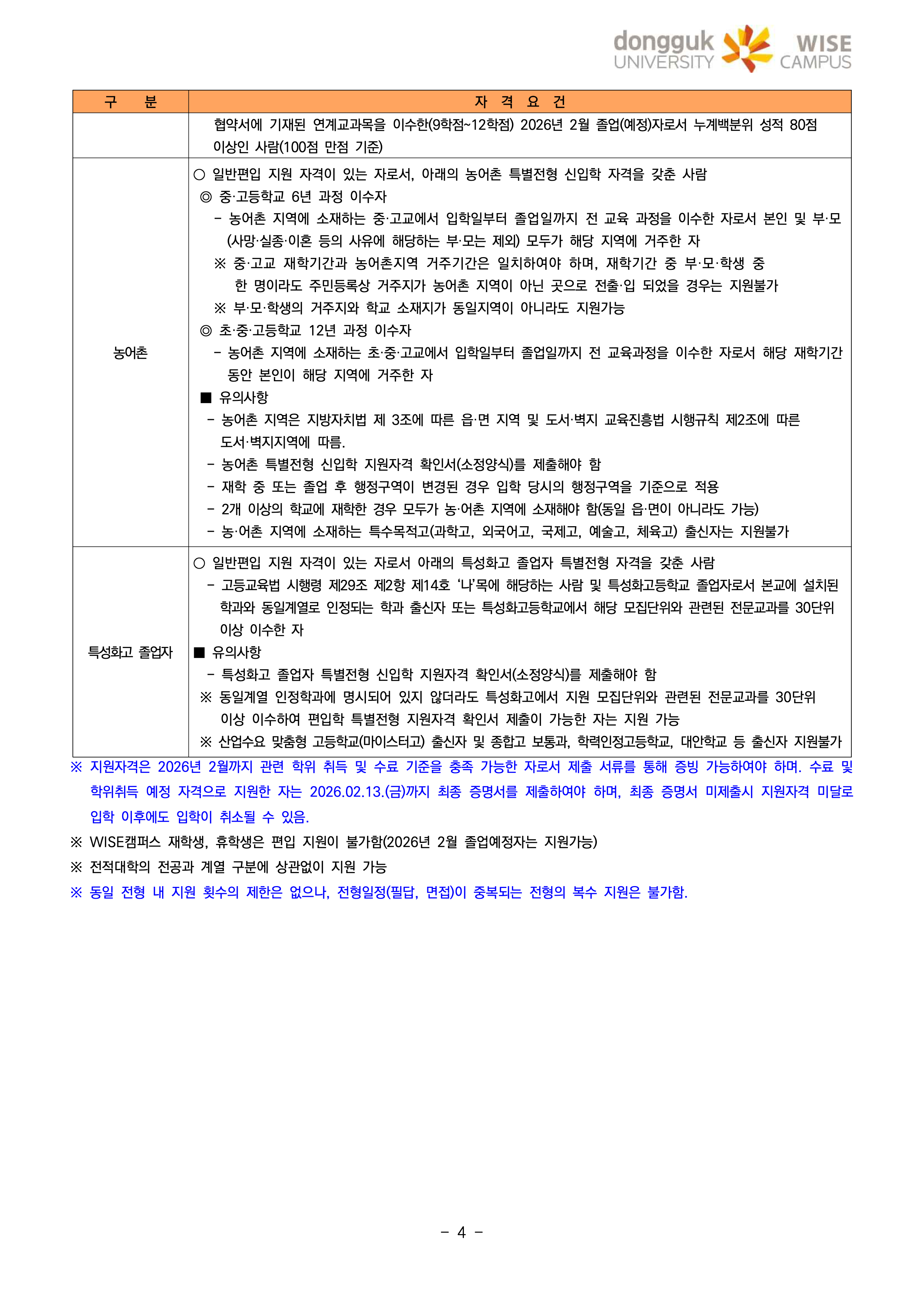 동국대 wise 와이즈 편입요강