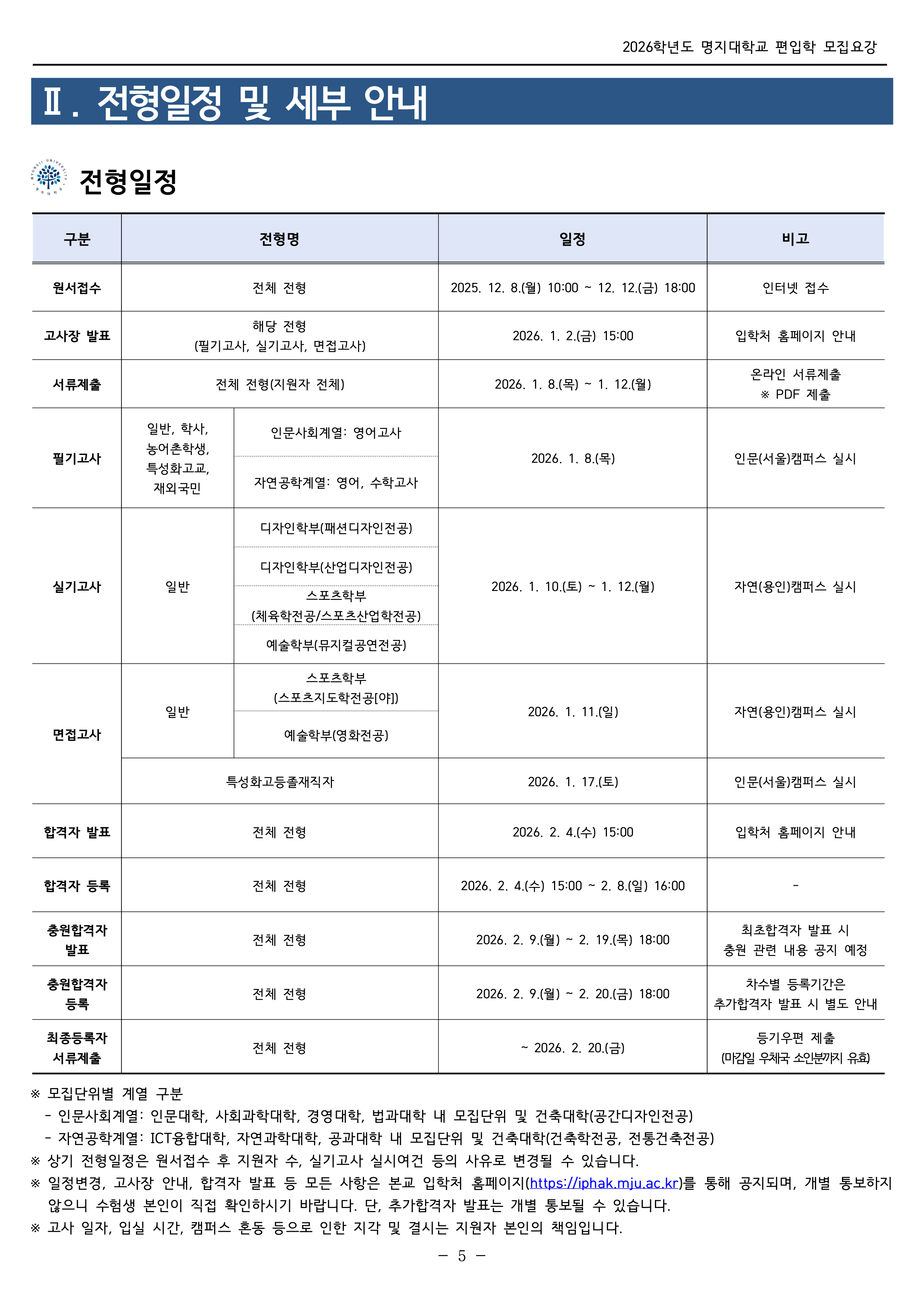 명지대 편입모집요강