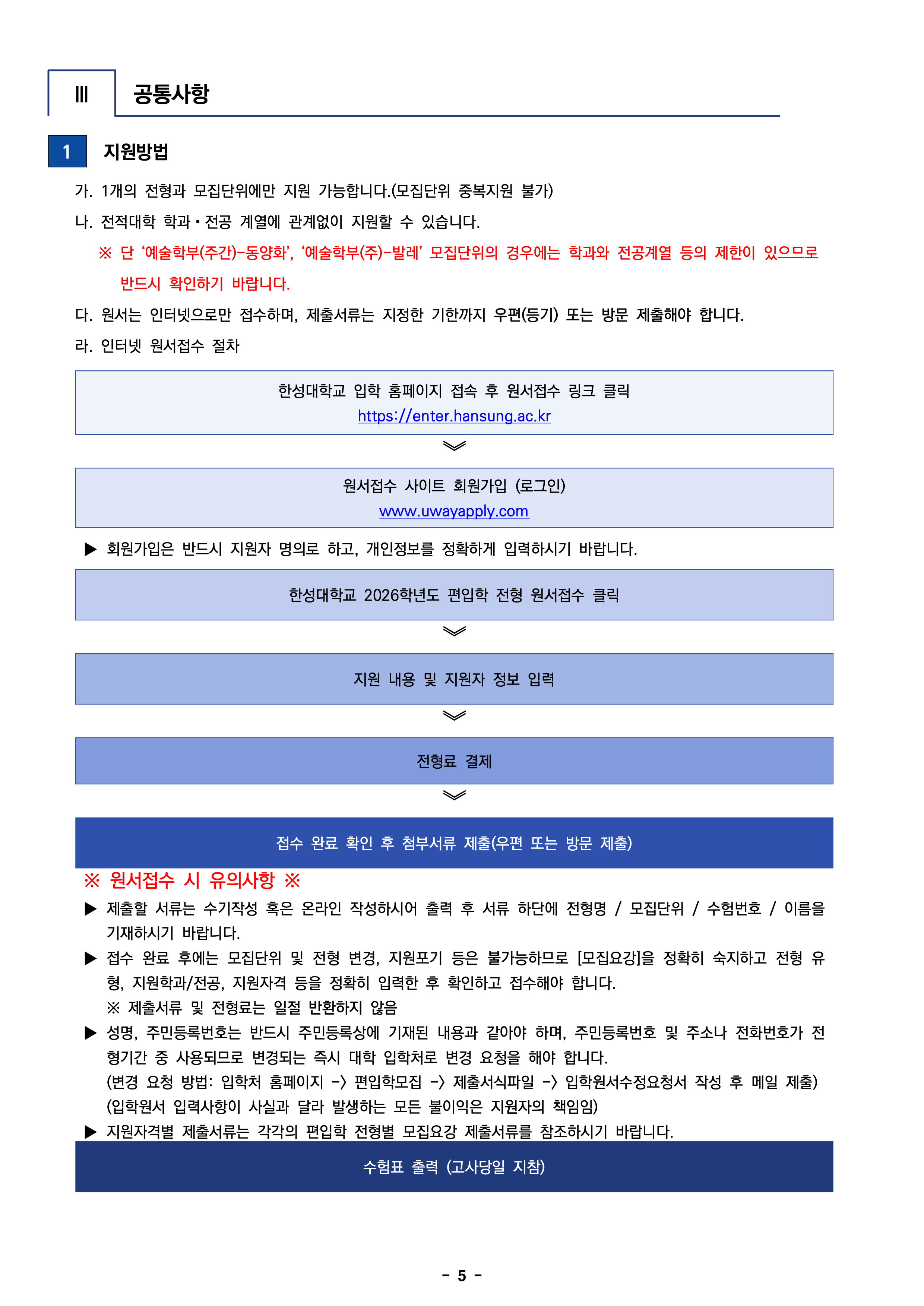 한성대 편입요강