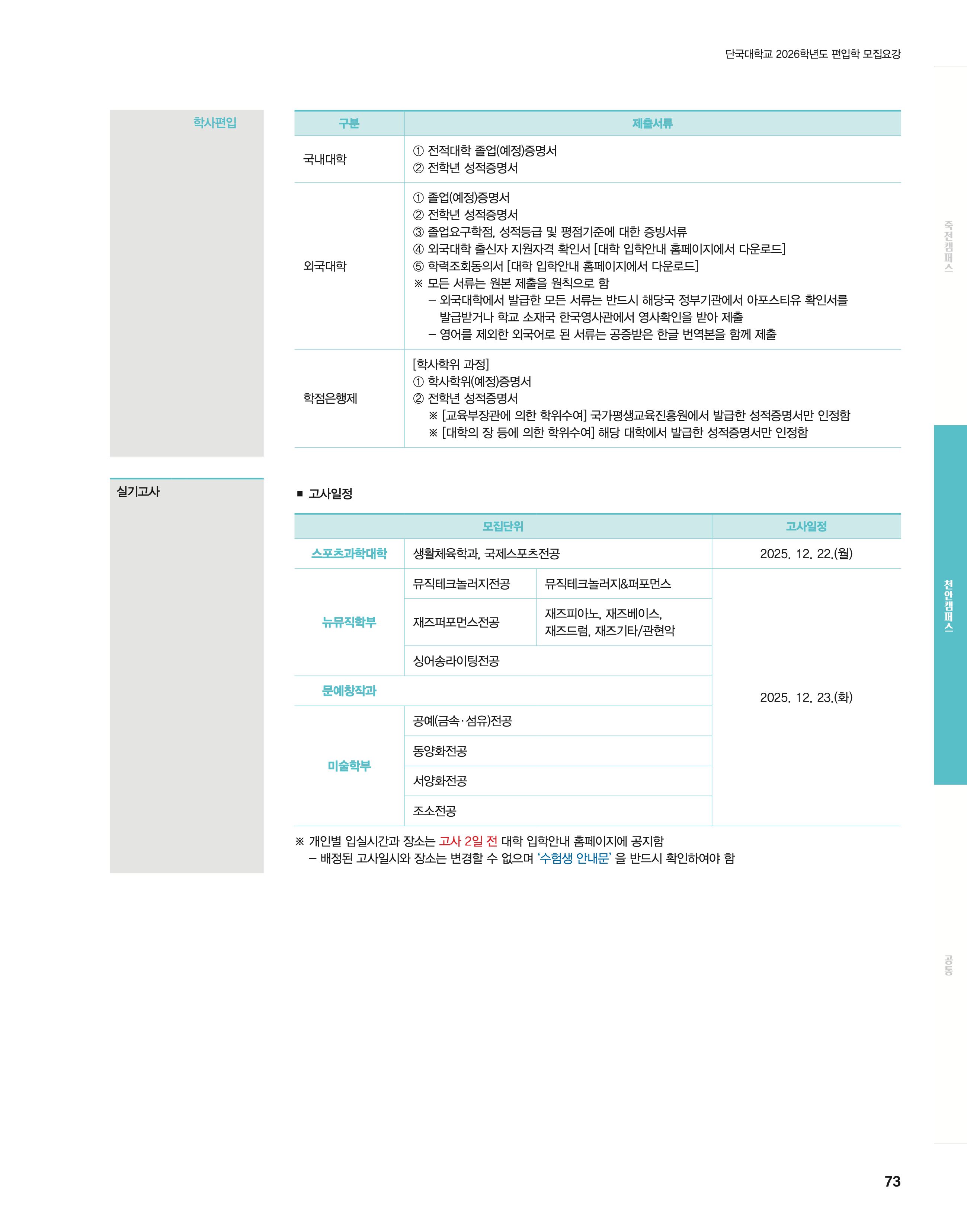 단국대 편입모집요강