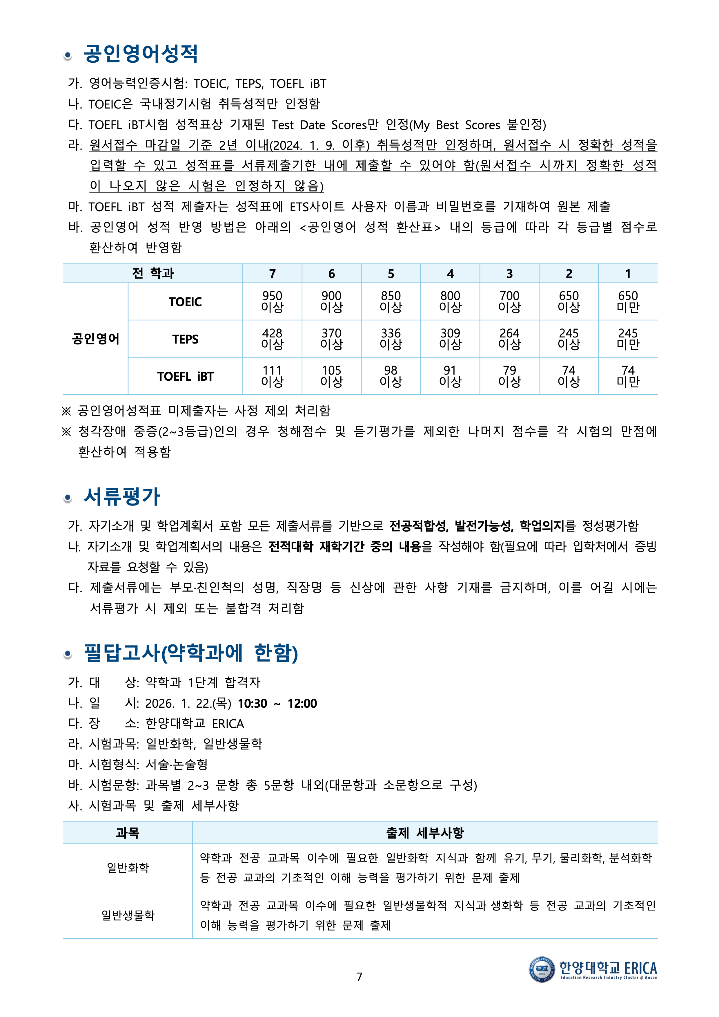 한양대 에리카 편입요강