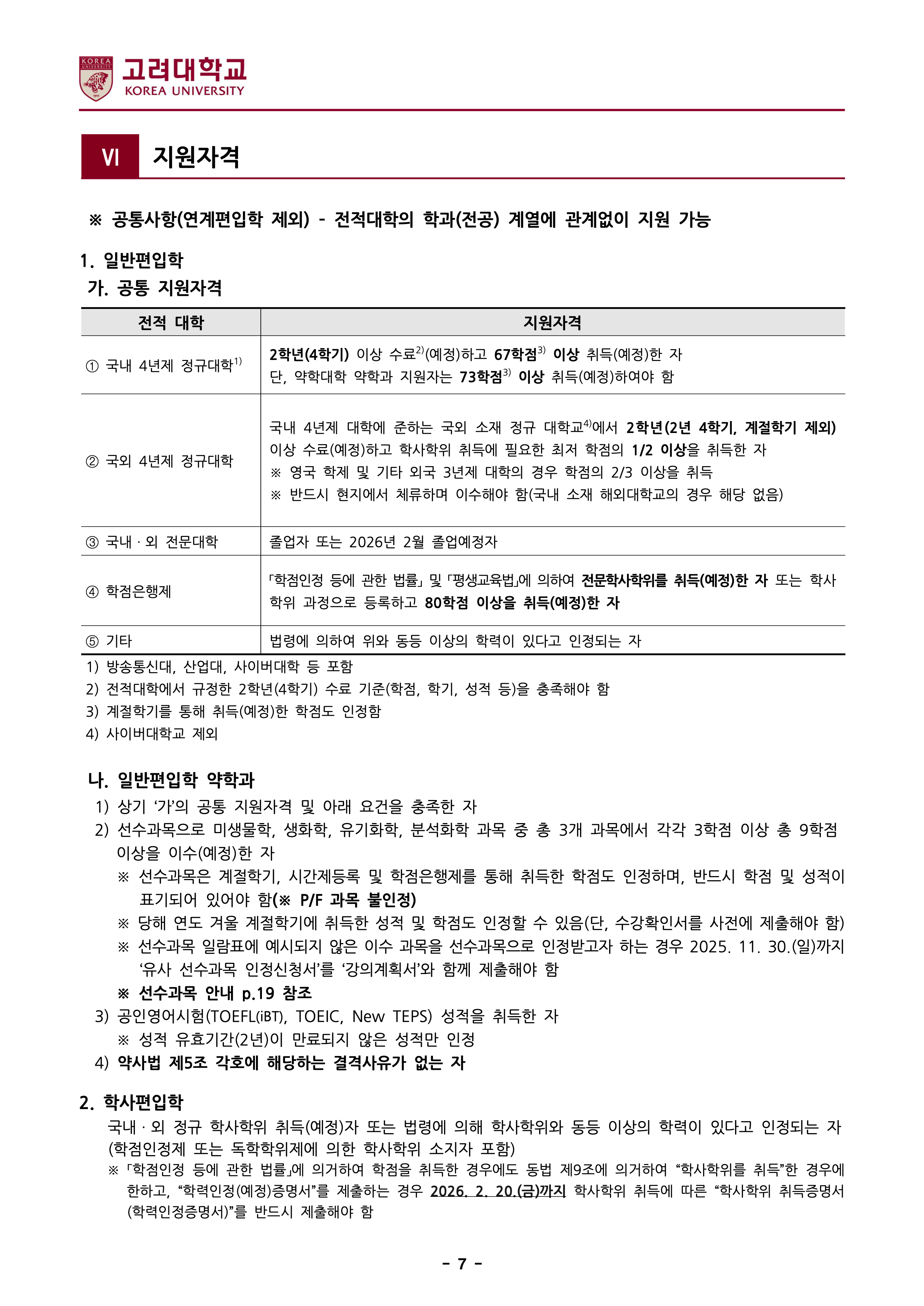 고려대 세종 편입요강