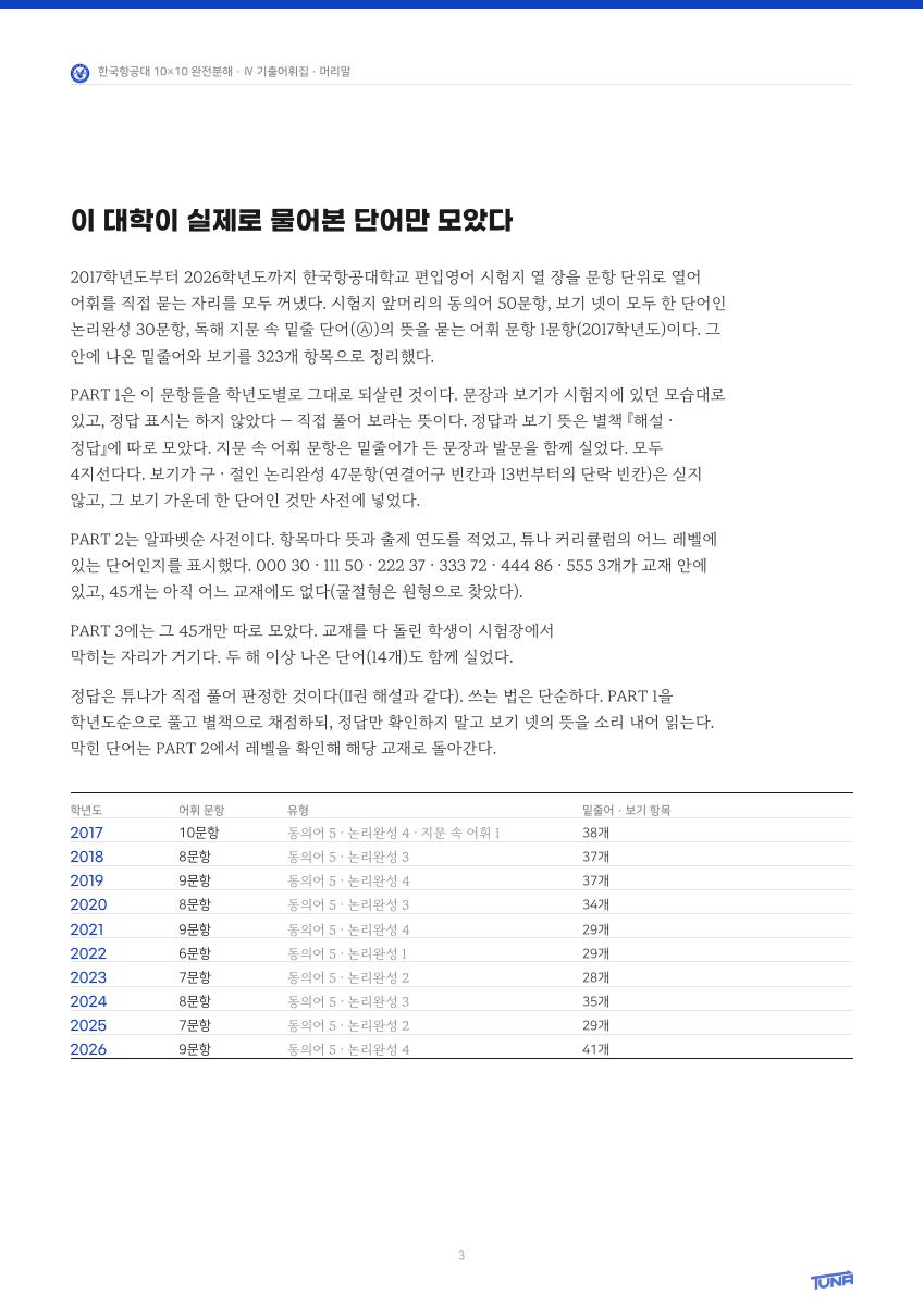 한국항공대학교 기출어휘집 실제 내지 PDF 3쪽