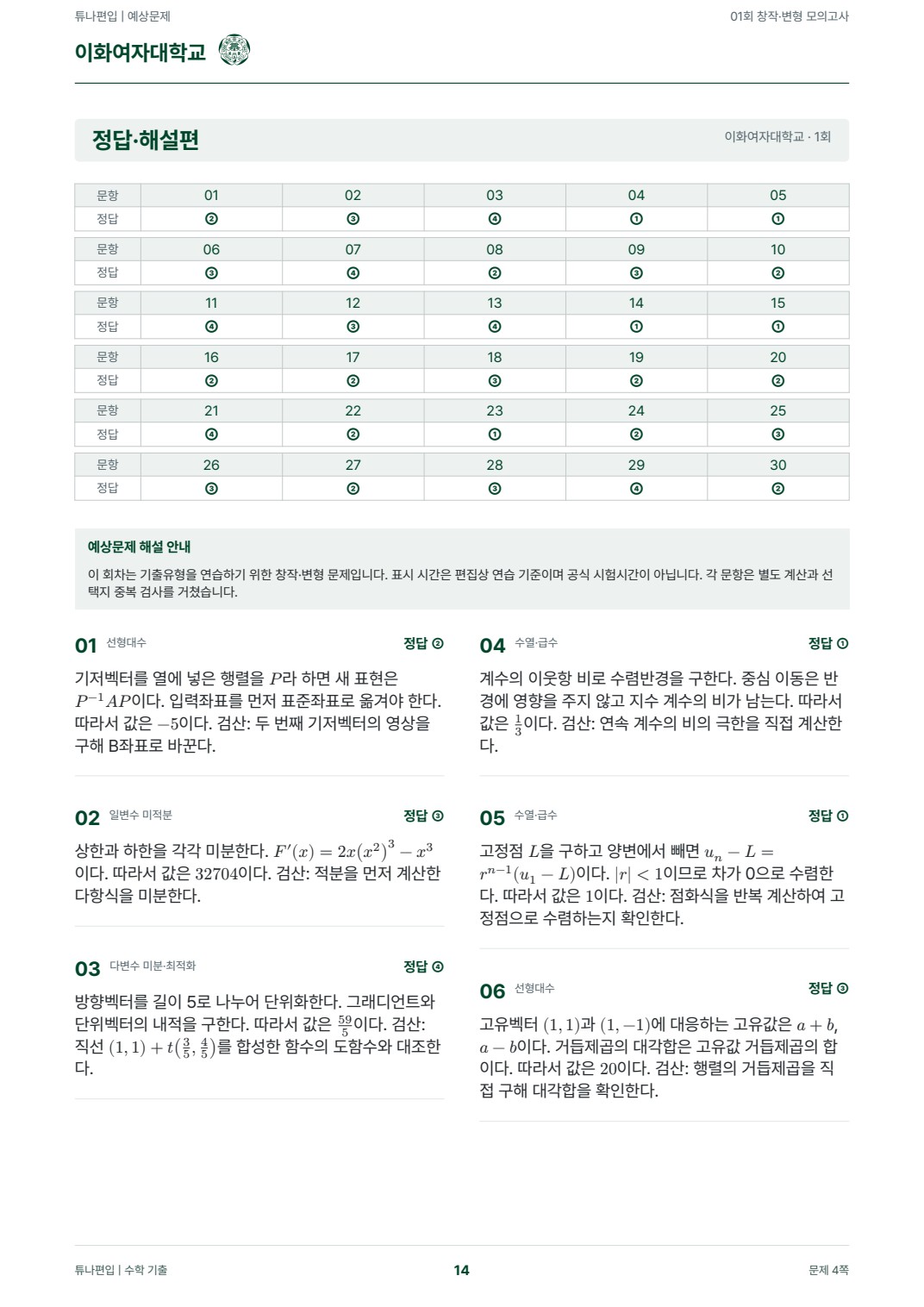이화여자대학교 예상해설 실제 PDF 14쪽 · 정답·해설