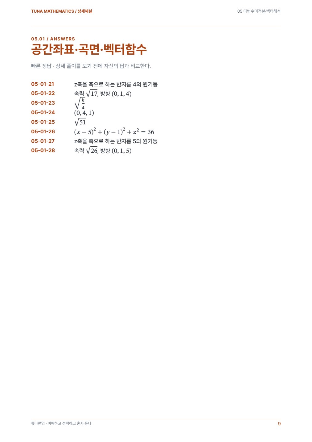 다변수미적분·벡터해석 상세해설 실제 PDF 9쪽 · 상세해설 내지