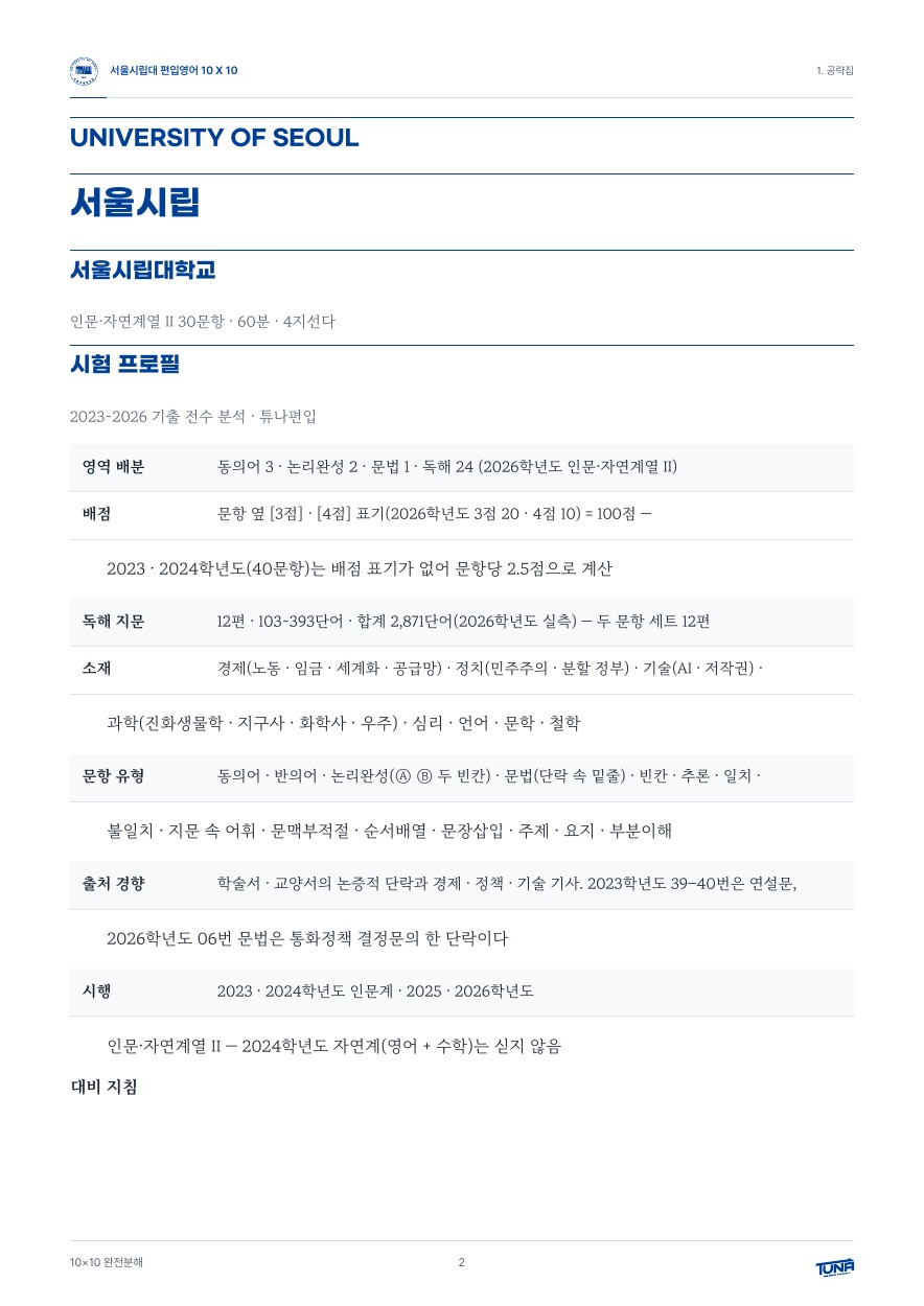 서울시립대학교 공략집 실제 내지